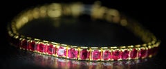 Incredible Burma Ruby Bracelet with Square Emerald Cut Rubies in 18 Karat
