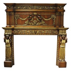 Incredible Carved Figural Gilded Grand Fireplace Mantel Mantle