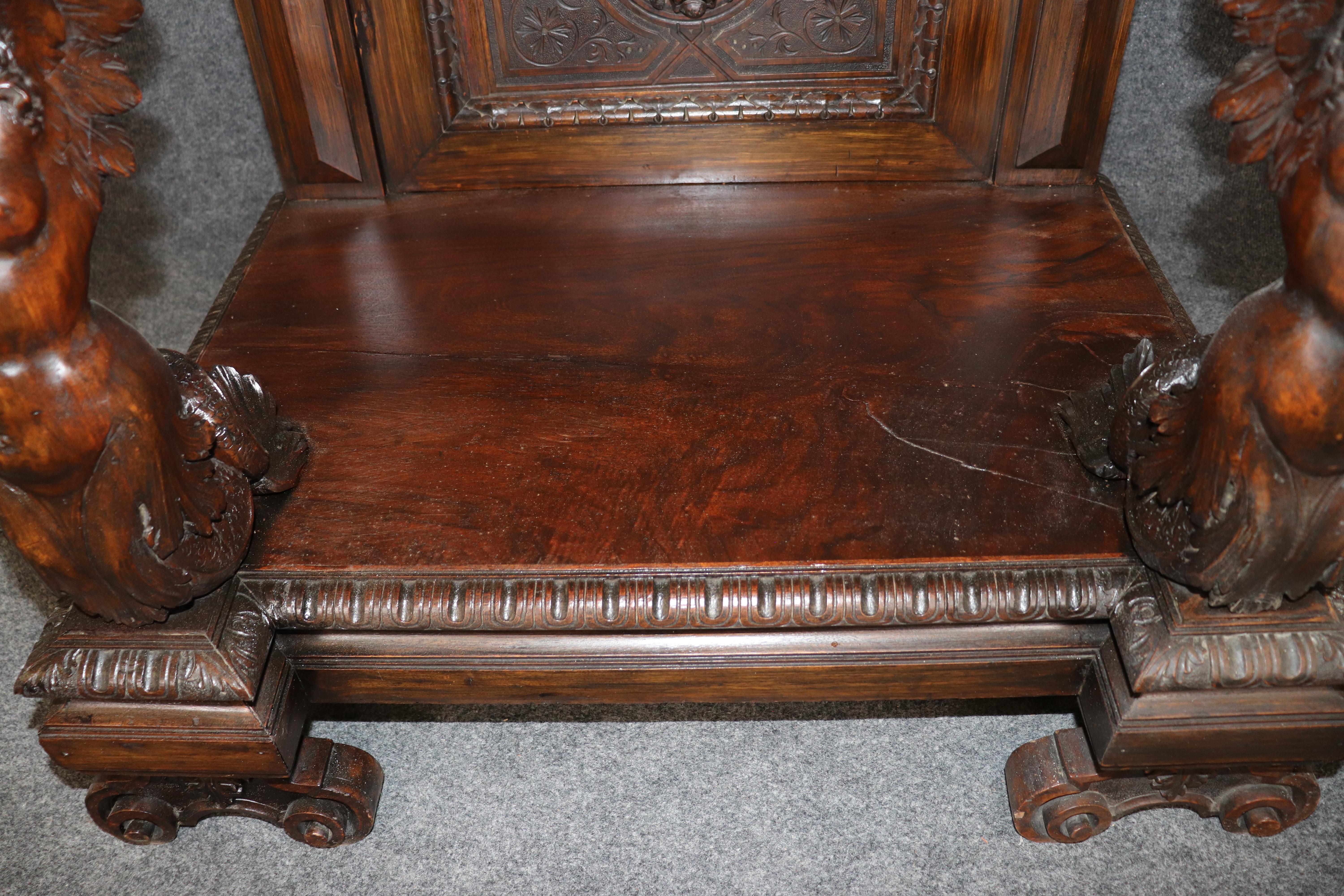 Incredible Carved Italian Luigi Frullini Narrow Figural Walnut Secretary Desk en vente 5