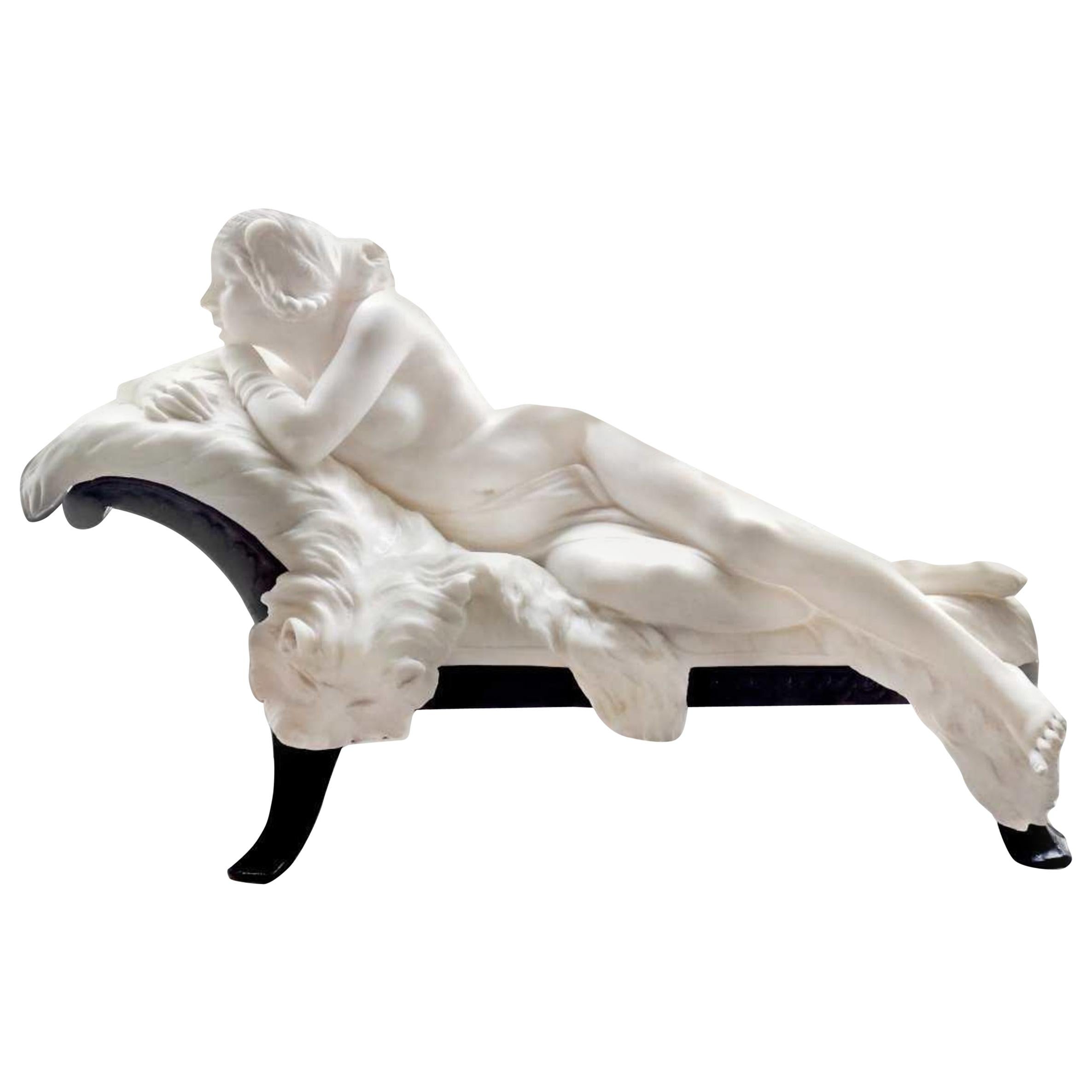 Incredible Carved Marble Figure of Reclining Nude For Sale
