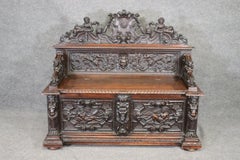 Incredible Carved Walnut Figural Victorian Rj Horner Style Hall Bench circa 1870