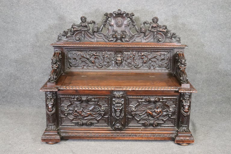 Incredible Carved Walnut Figural Victorian Rj Horner Style Hall