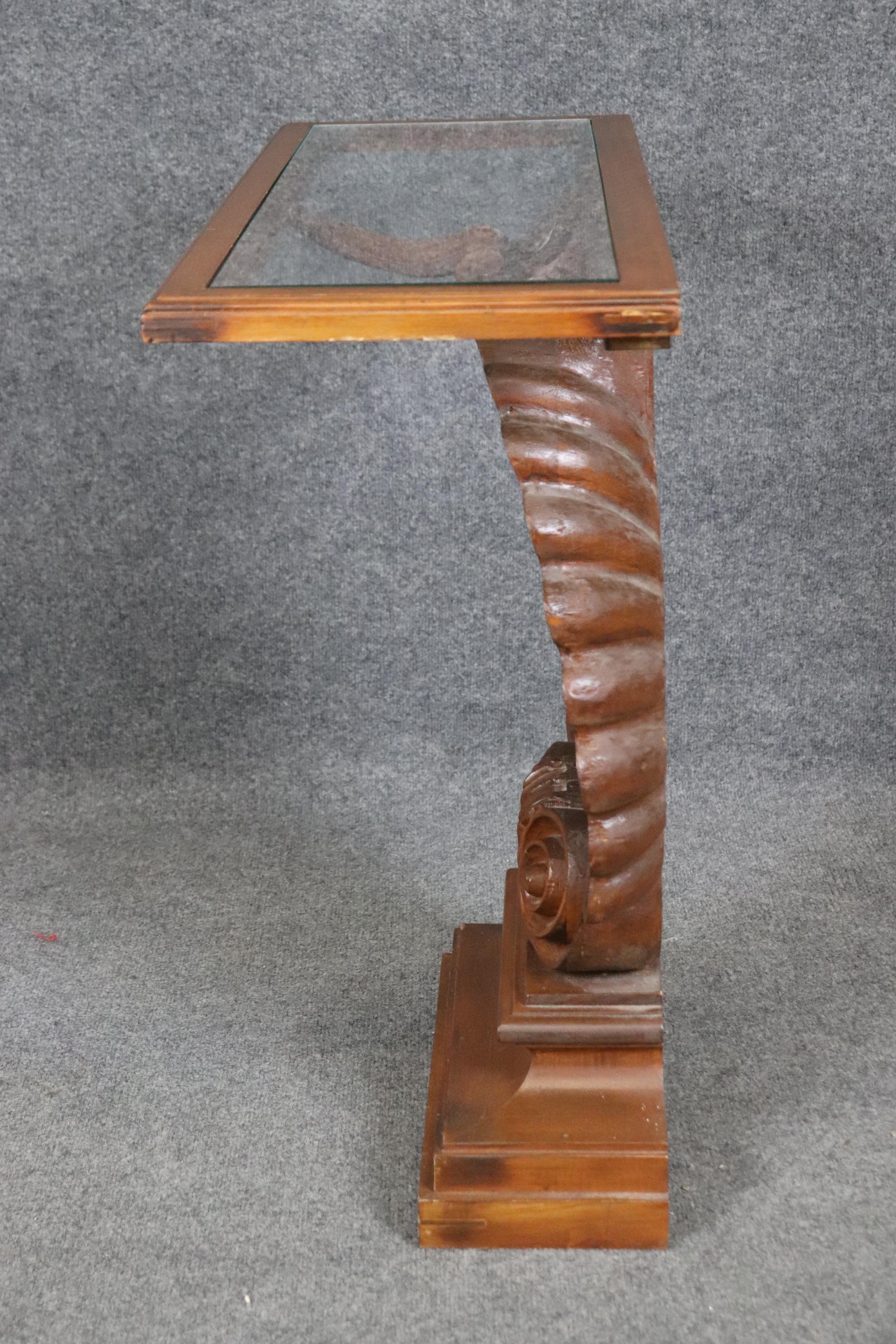 Italian Incredible Carved Walnut Grotto Shell Style Glass Top Console Table