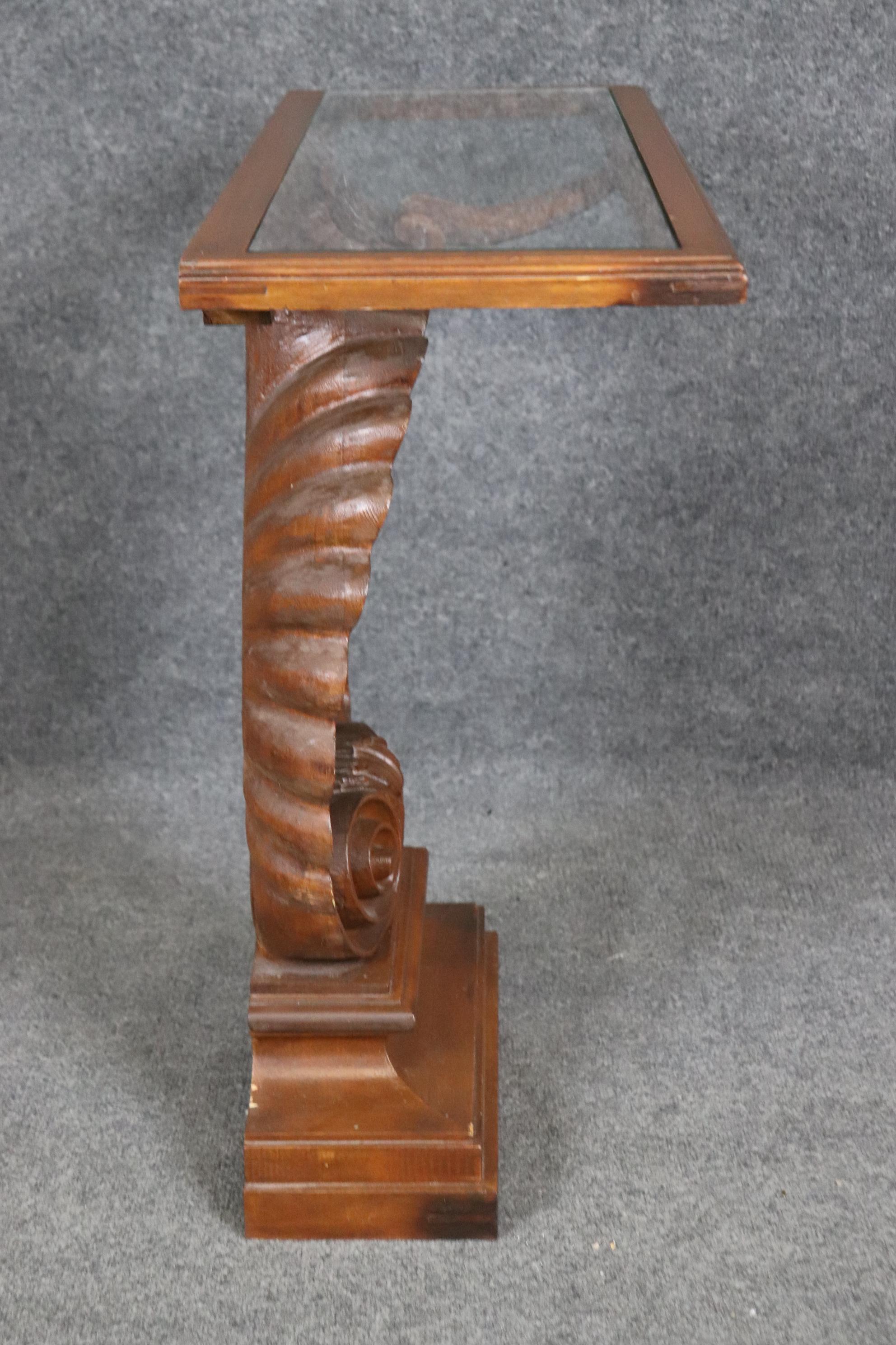 Late 20th Century Incredible Carved Walnut Grotto Shell Style Glass Top Console Table