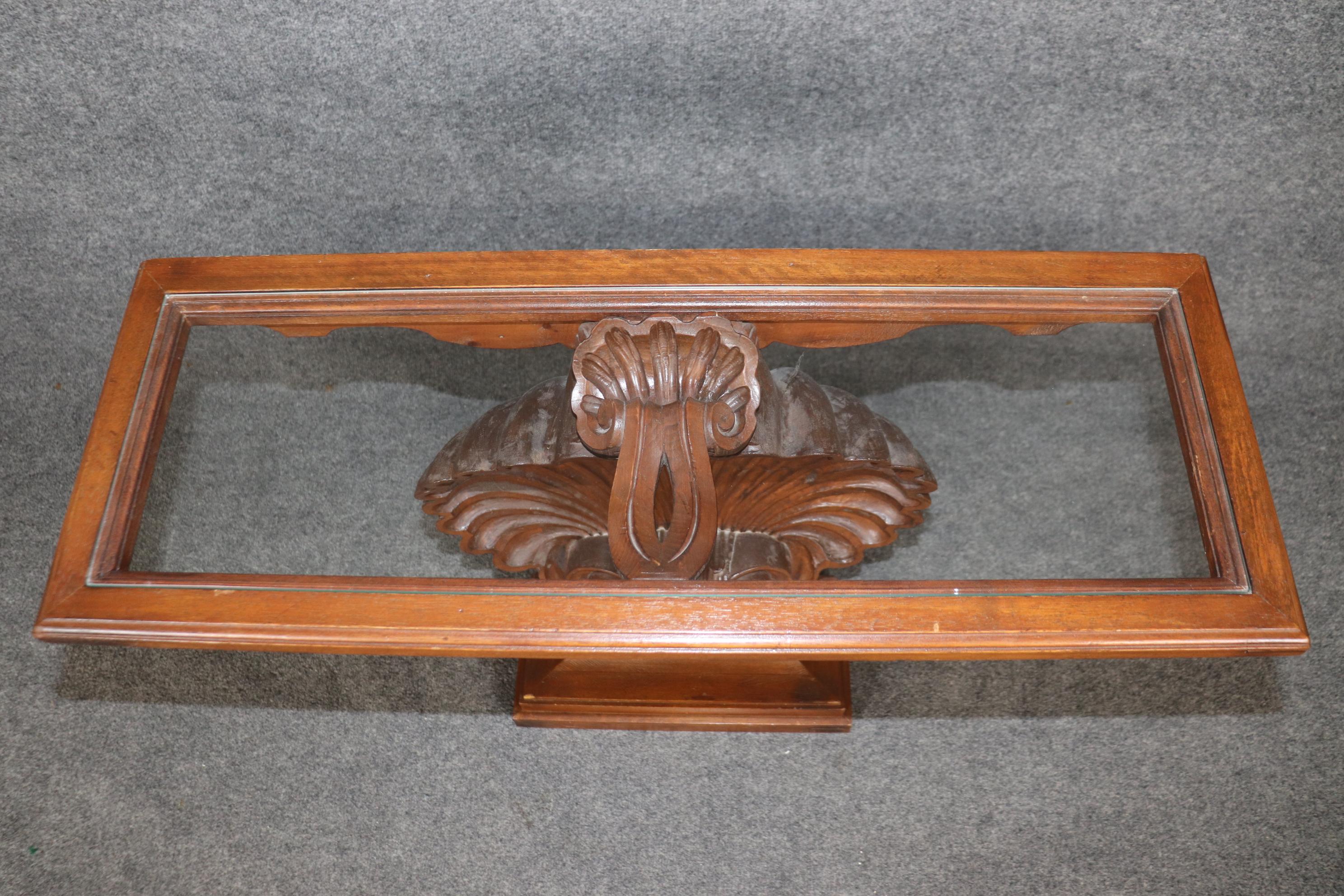 Incredible Carved Walnut Grotto Shell Style Glass Top Console Table 1
