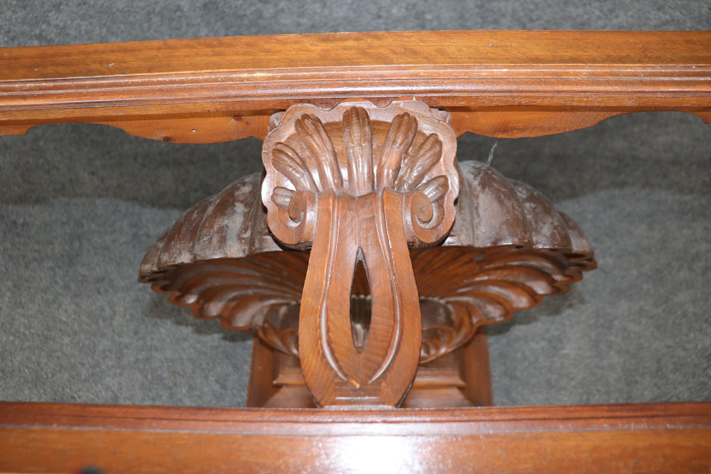 Incredible Carved Walnut Grotto Shell Style Glass Top Console Table 2