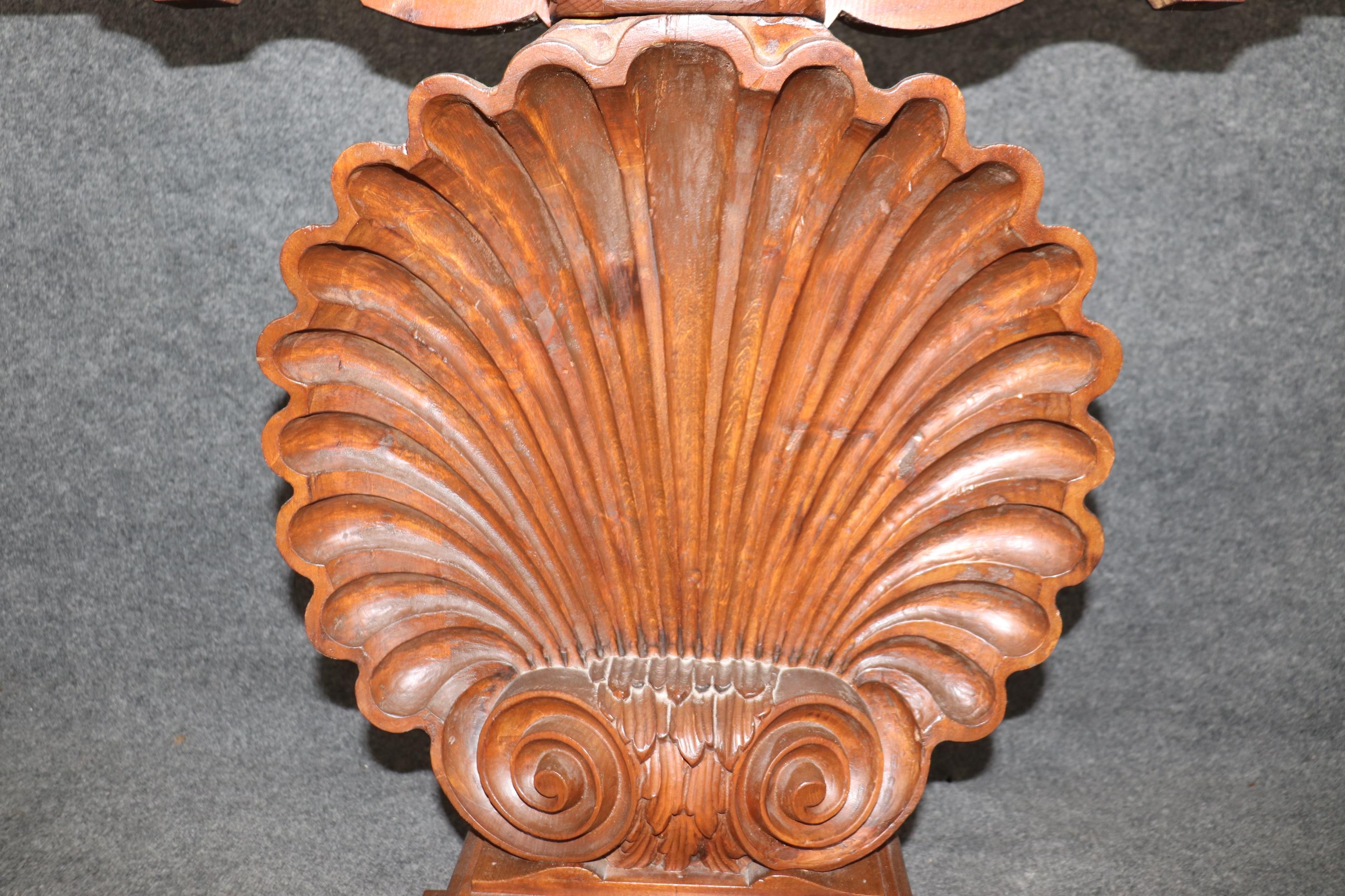 Incredible Carved Walnut Grotto Shell Style Glass Top Console Table 3