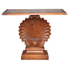 Incredible Carved Walnut Grotto Shell Style Glass Top Console Table