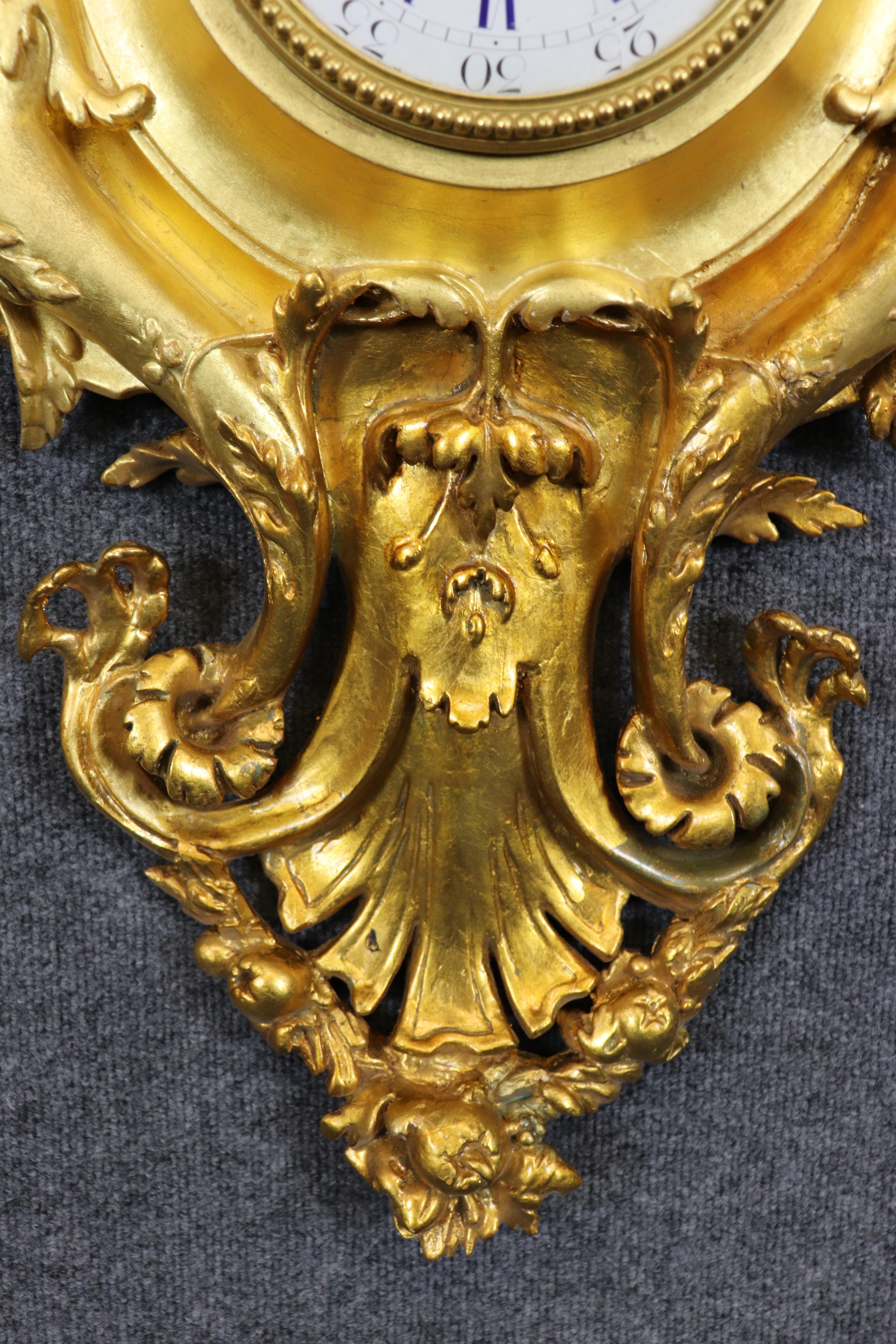 Incredible Carved Wood and Gesso Gilded Winged Angels and Rooster Cartel Clock For Sale 5