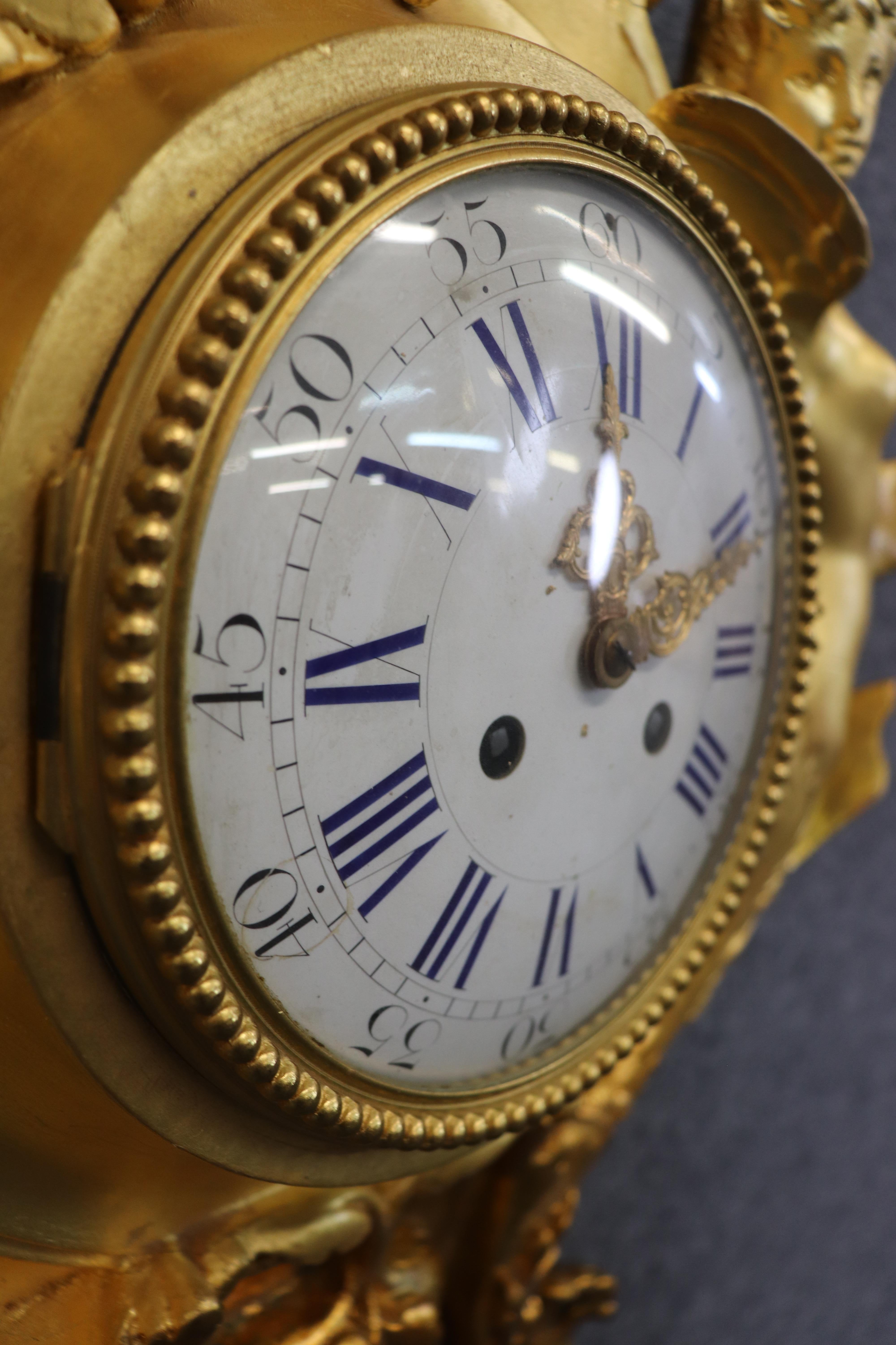 Incredible Carved Wood and Gesso Gilded Winged Angels and Rooster Cartel Clock For Sale 10
