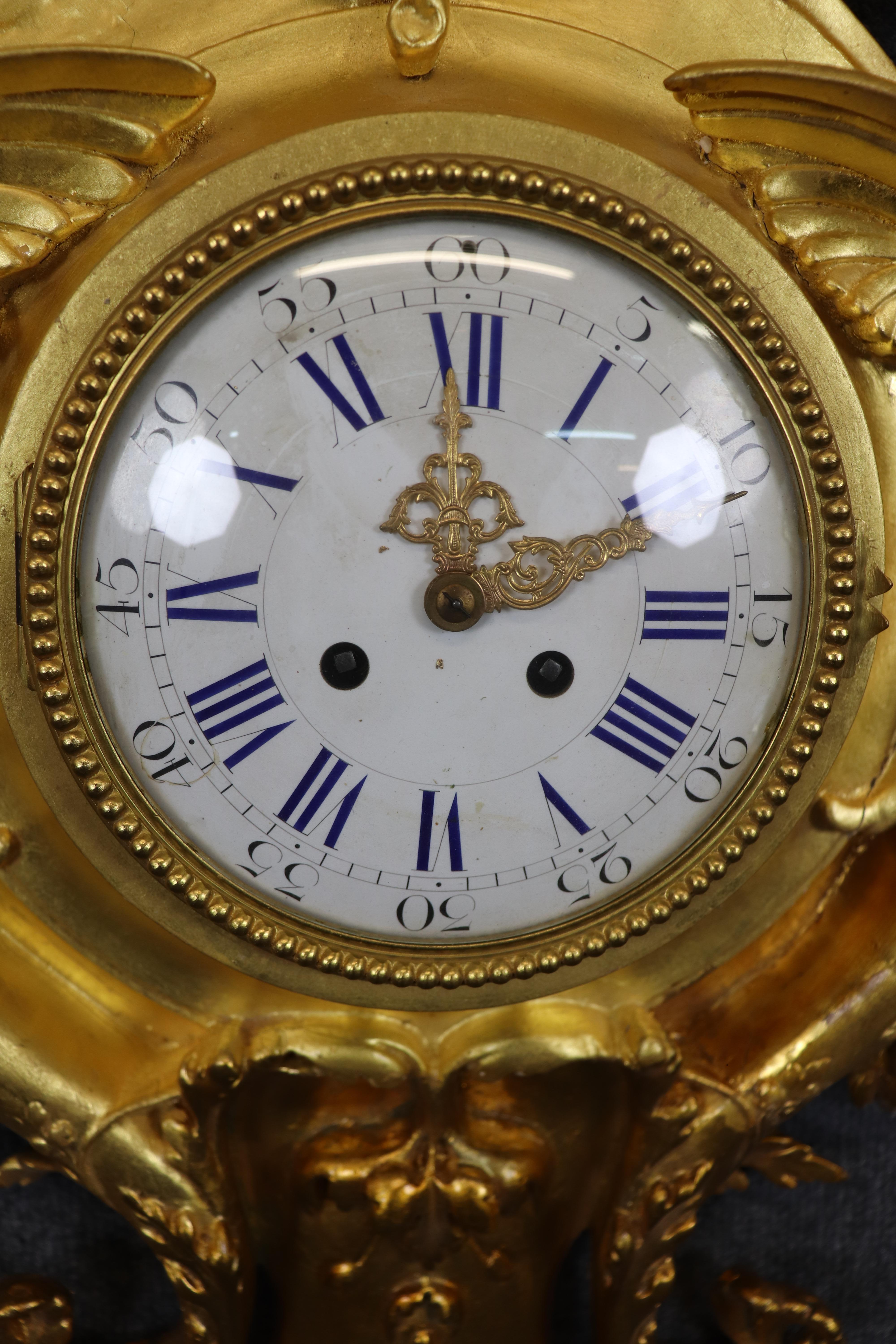 French Incredible Carved Wood and Gesso Gilded Winged Angels and Rooster Cartel Clock For Sale