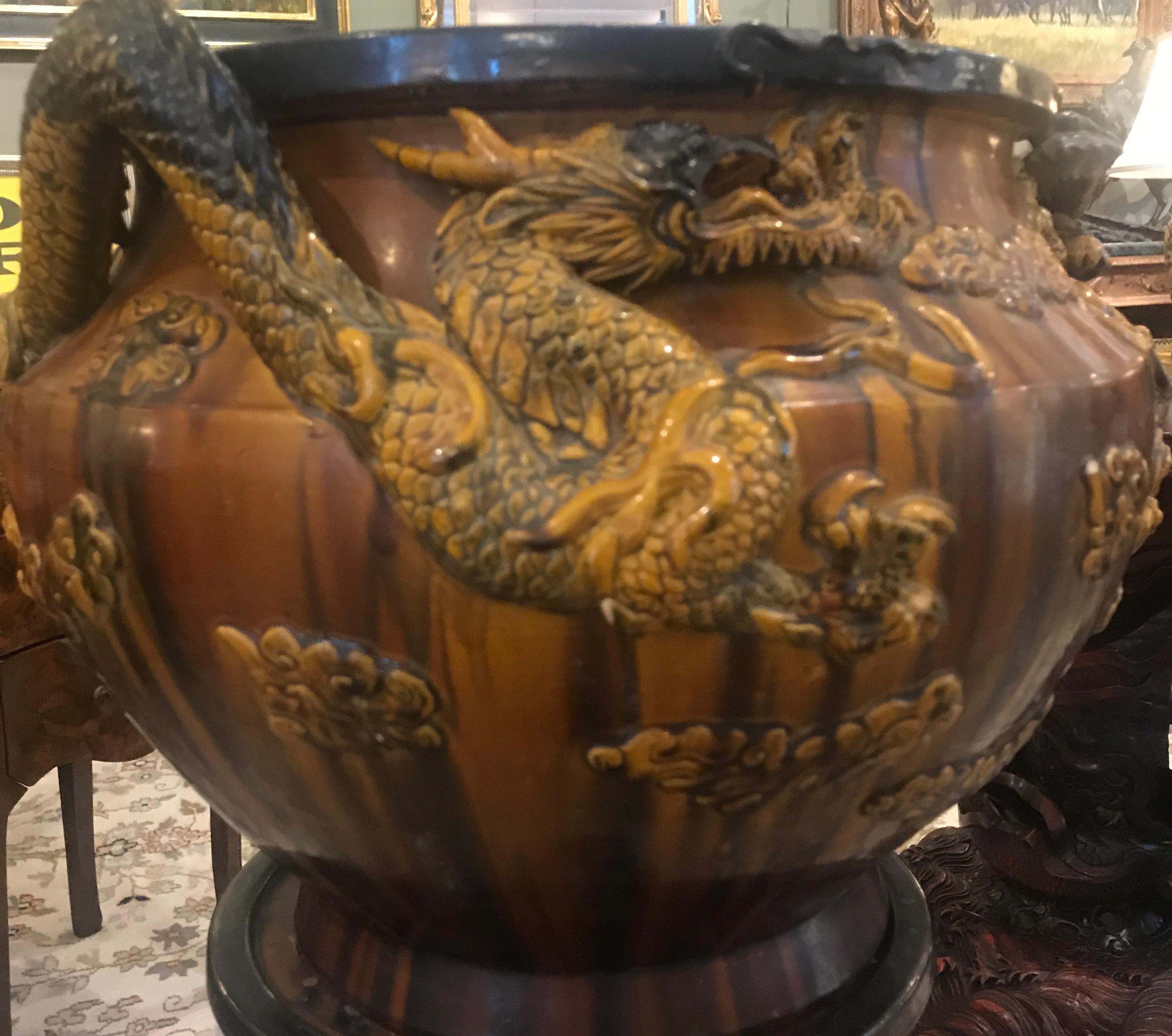Pottery Incredible Chinese Jardinière and Pedestal