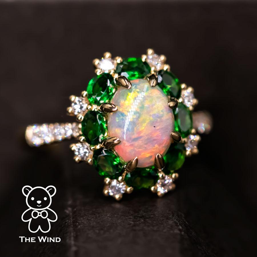 Incredible Color Australian Semi-Black Opal Tsavorite Diamond Engagement Wedding Ring 18K Yellow Gold.  There is a small Included on the opal.  Please kindly find it in picture 3.


Free Domestic USPS First Class Shipping! Free Gift Bag or Box with
