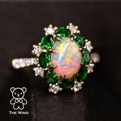 Incredible Color Australian Semi-Black Opal Tsavorite Diamond Engagement Ring