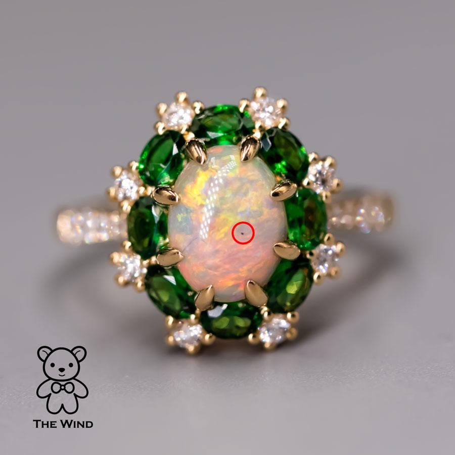 Brilliant Cut Incredible Color Australian Semi-Black Opal Tsavorite Diamond Engagement Ring