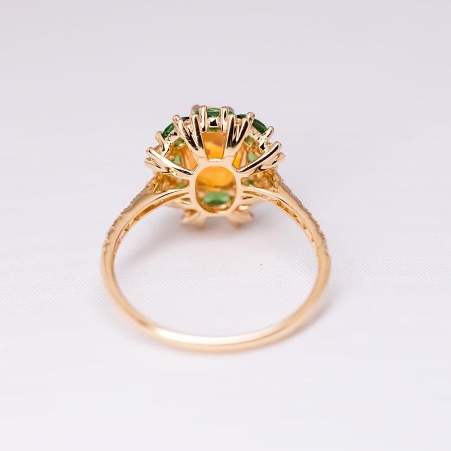 Unglaublicher mexikanischer Feueropal- Tsavorit-Diamant-Verlobungsring 18K für Damen oder Herren