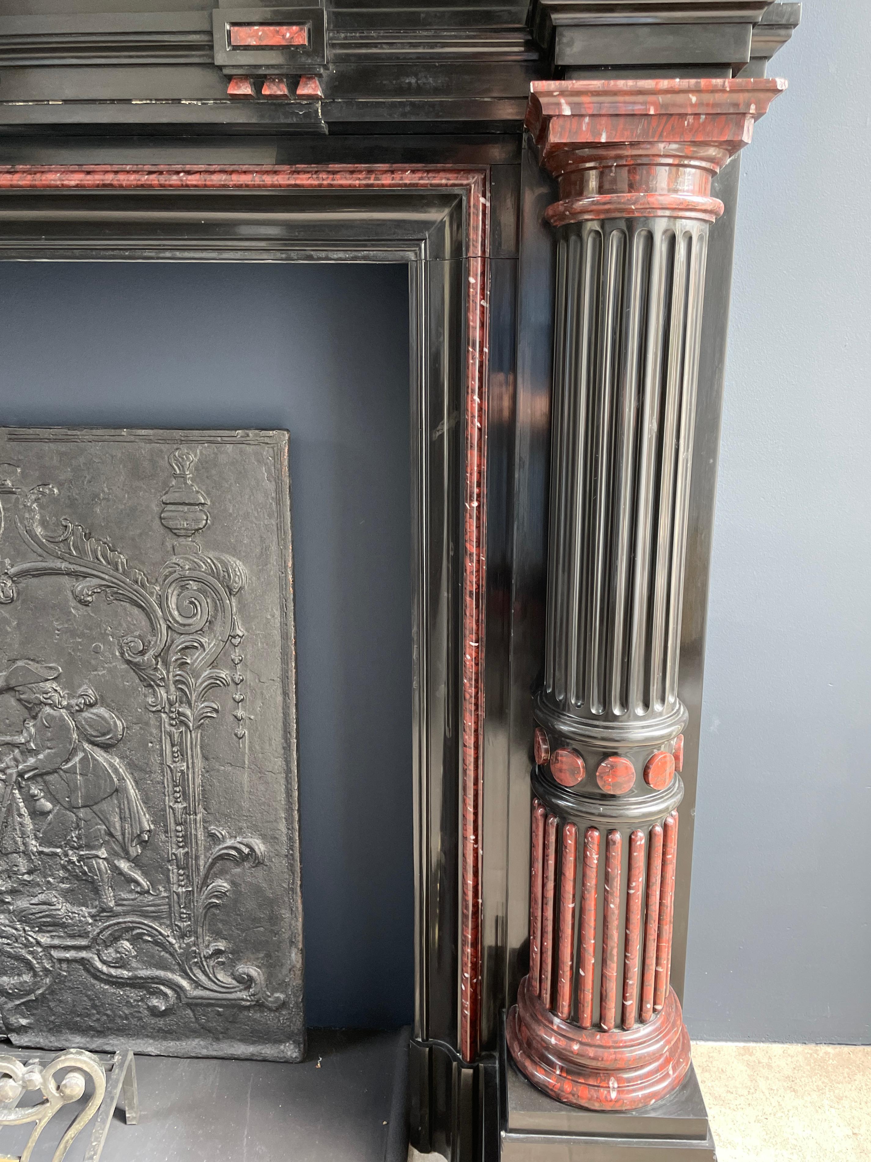Incredible Detailed Black and Rouge Marble Antique Fireplace Surround For Sale 1