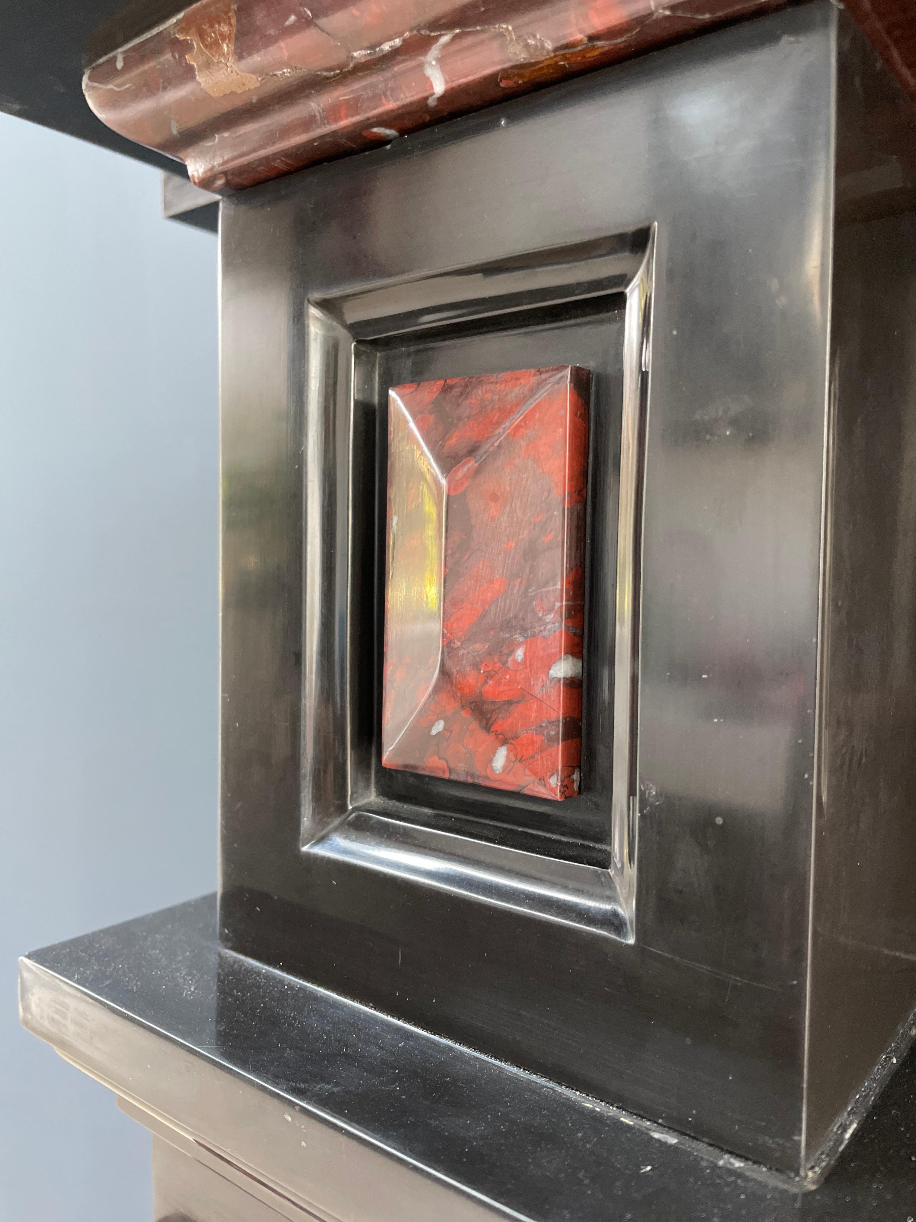 Incredible Detailed Black and Rouge Marble Antique Fireplace Surround 5