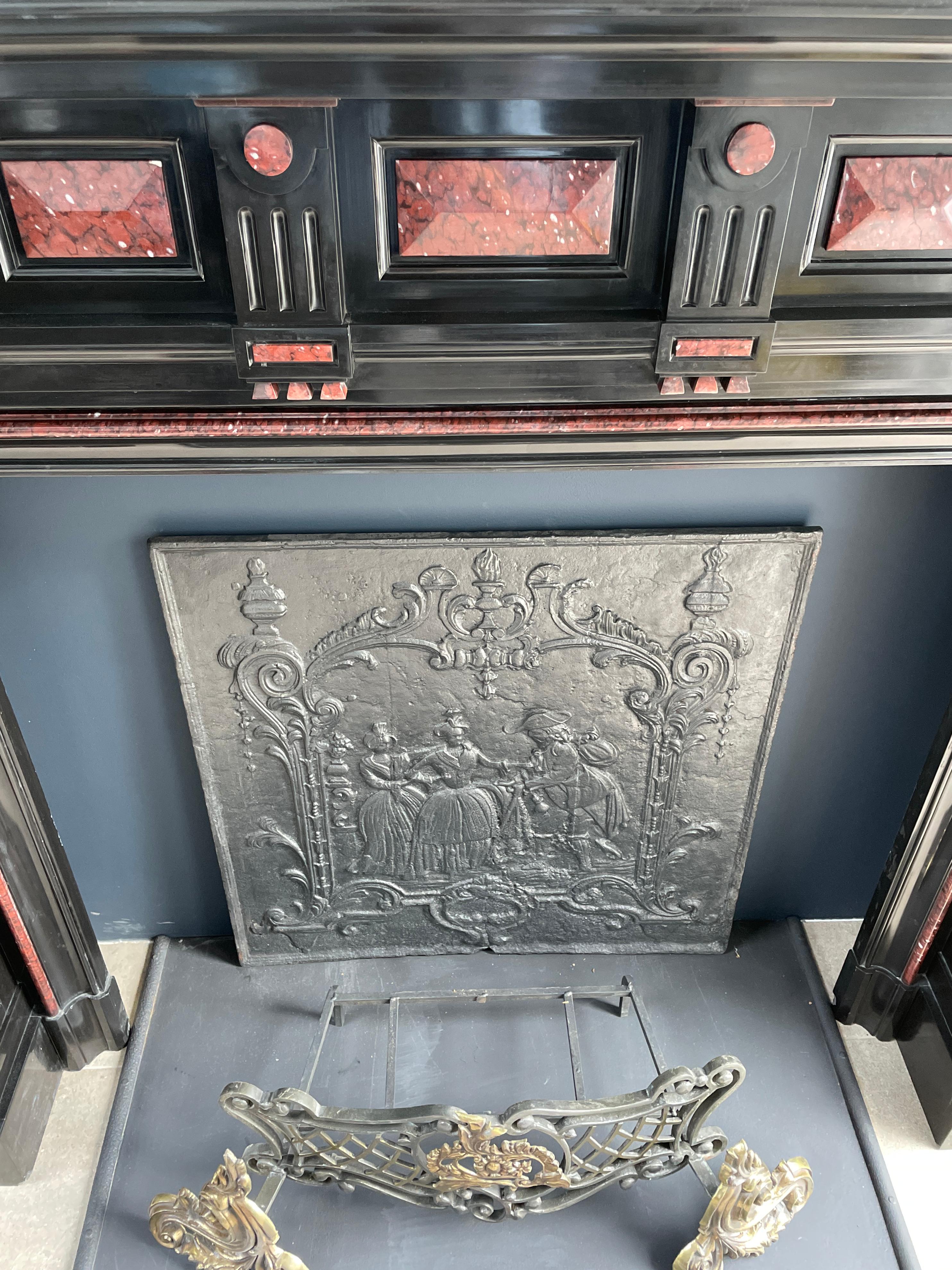Incredible Detailed Black and Rouge Marble Antique Fireplace Surround 8
