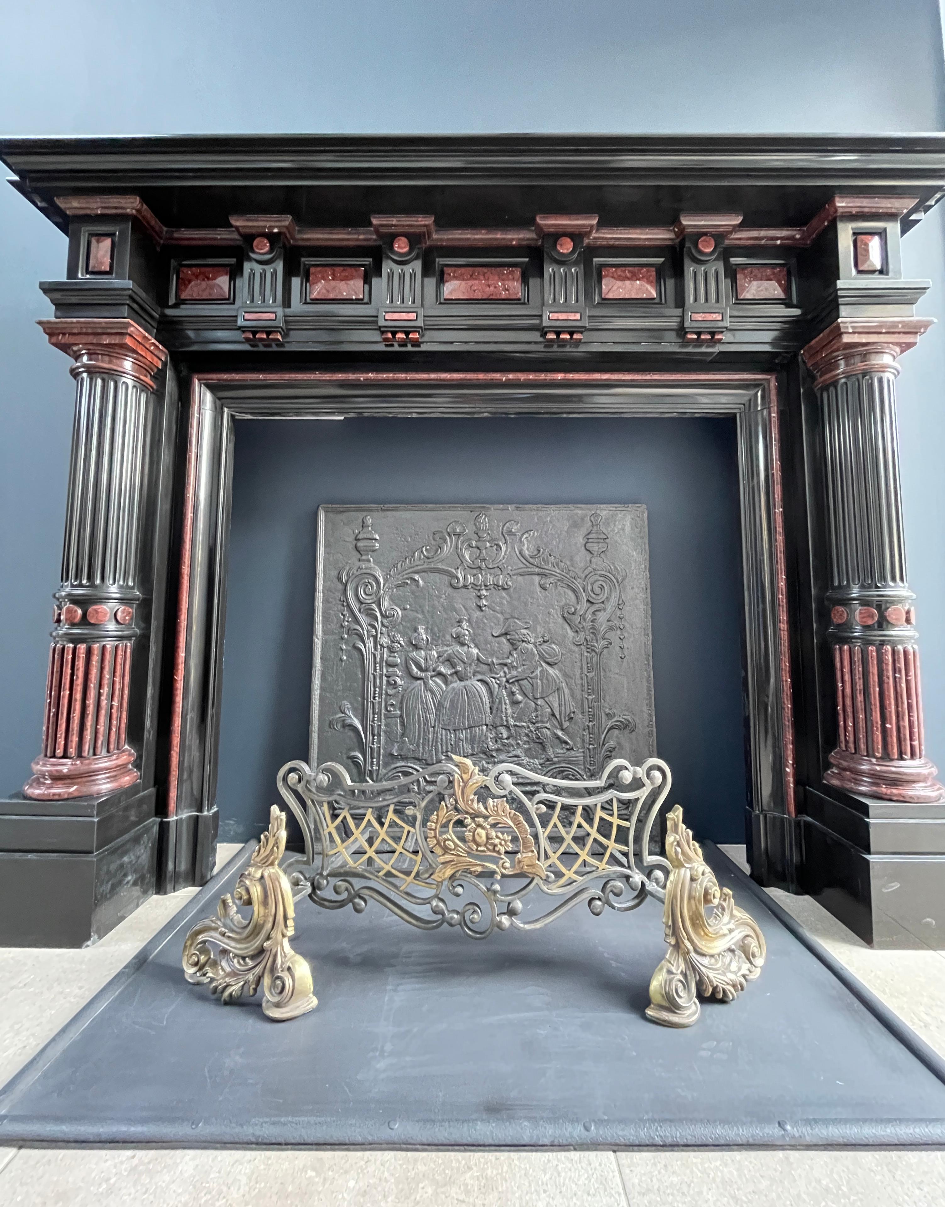 This exceptional Noir de Mazy and Marble Rouge combo Fireplace surround is not something you see every day.
Not only but especially in detail, this is a special piece. If we think of the time and energy that went into designing and especially
