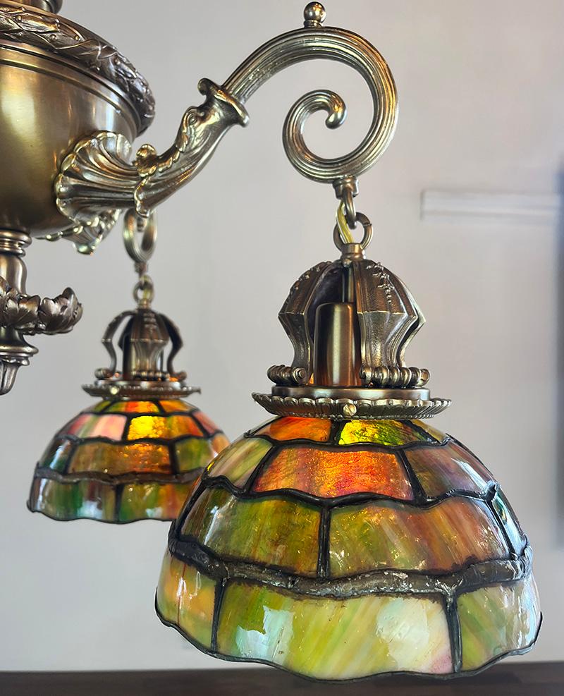 Incredible Early 1900s Beaux Arts Four Light Cast Bronze Chandelier  For Sale 1