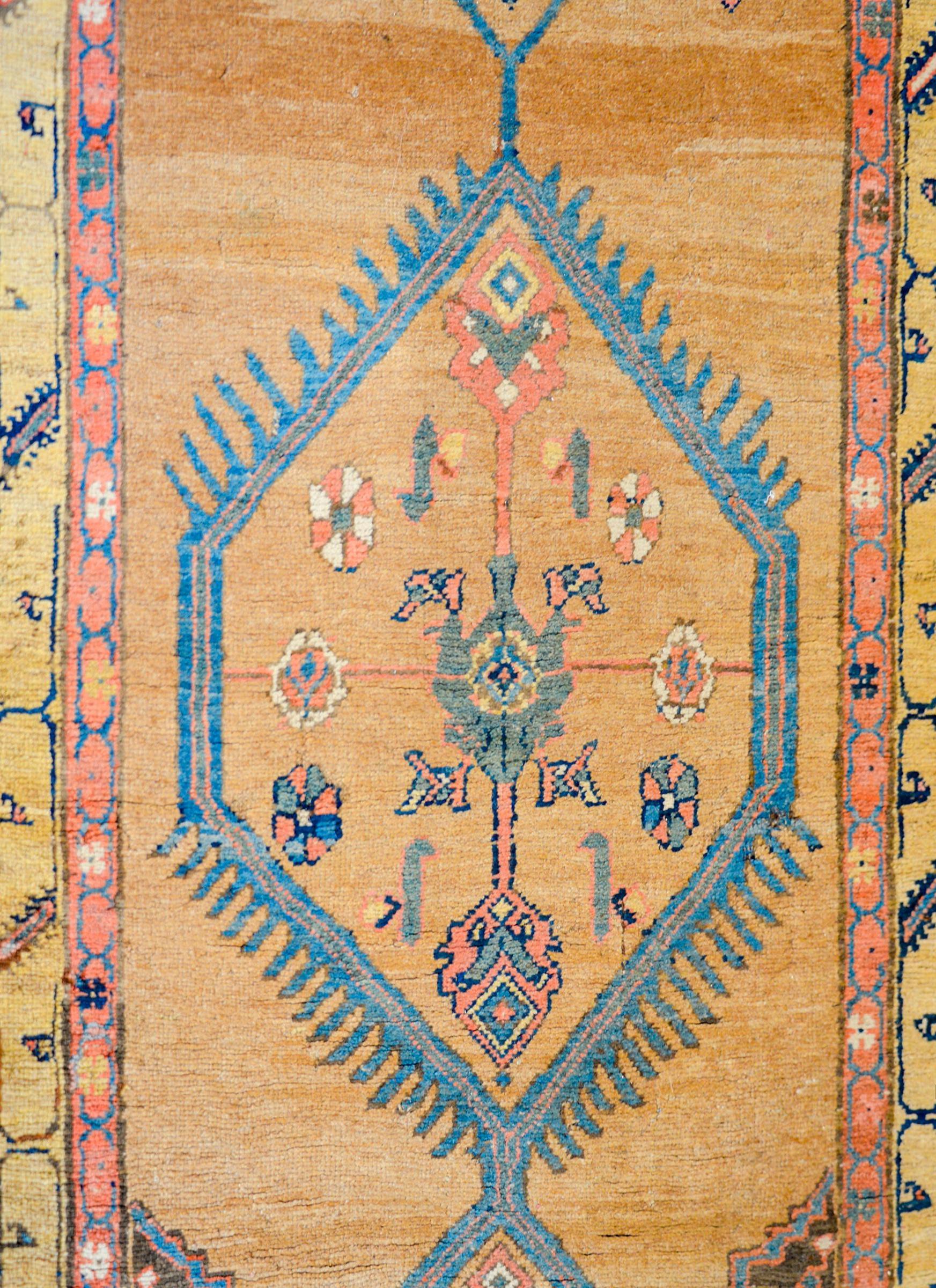 An incredible early 20th century antique Persian Bidjar runner with five large indigo 