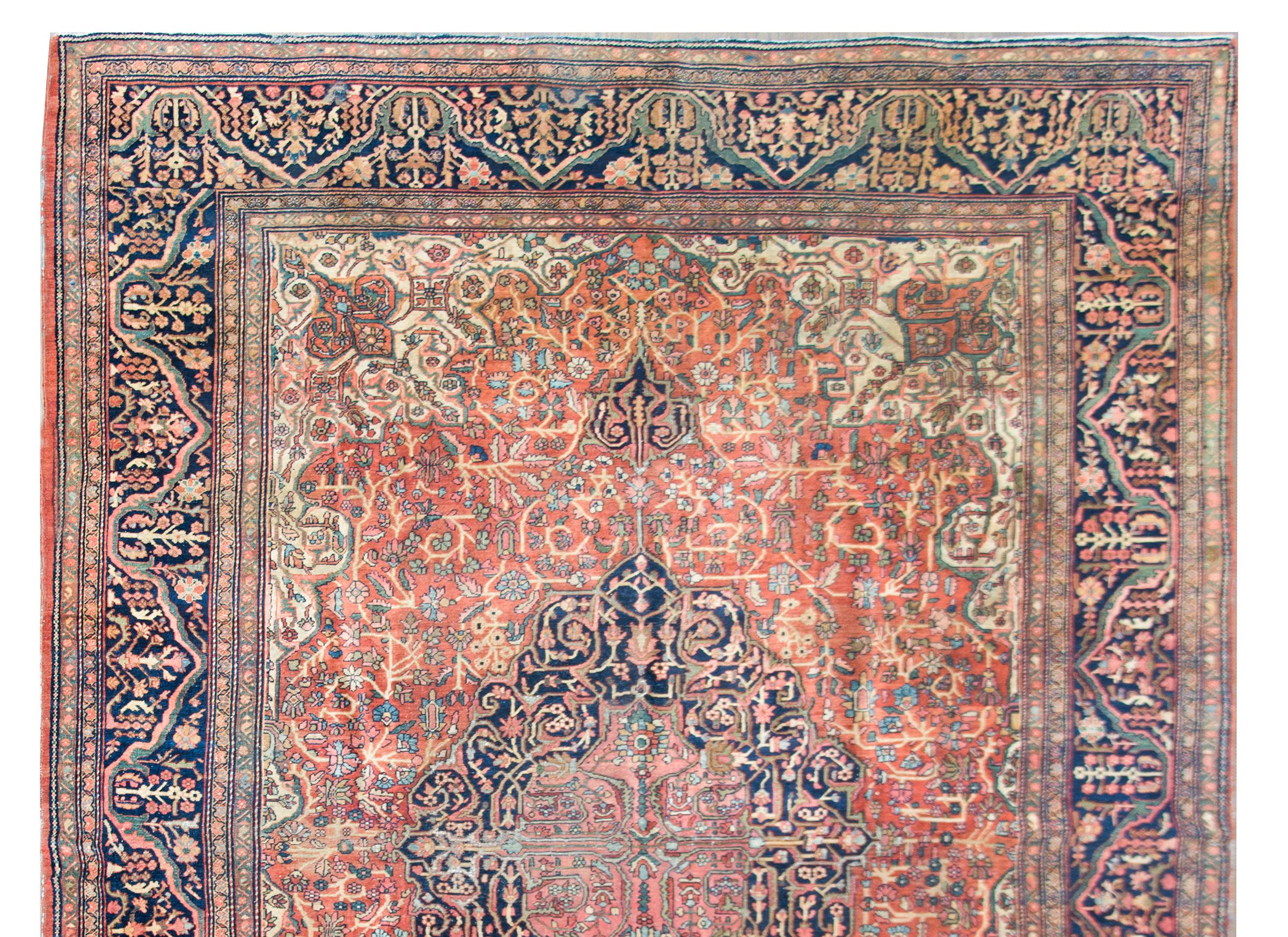 Hand-Knotted Incredible Early 20th Century Persian Sarouk Rug For Sale