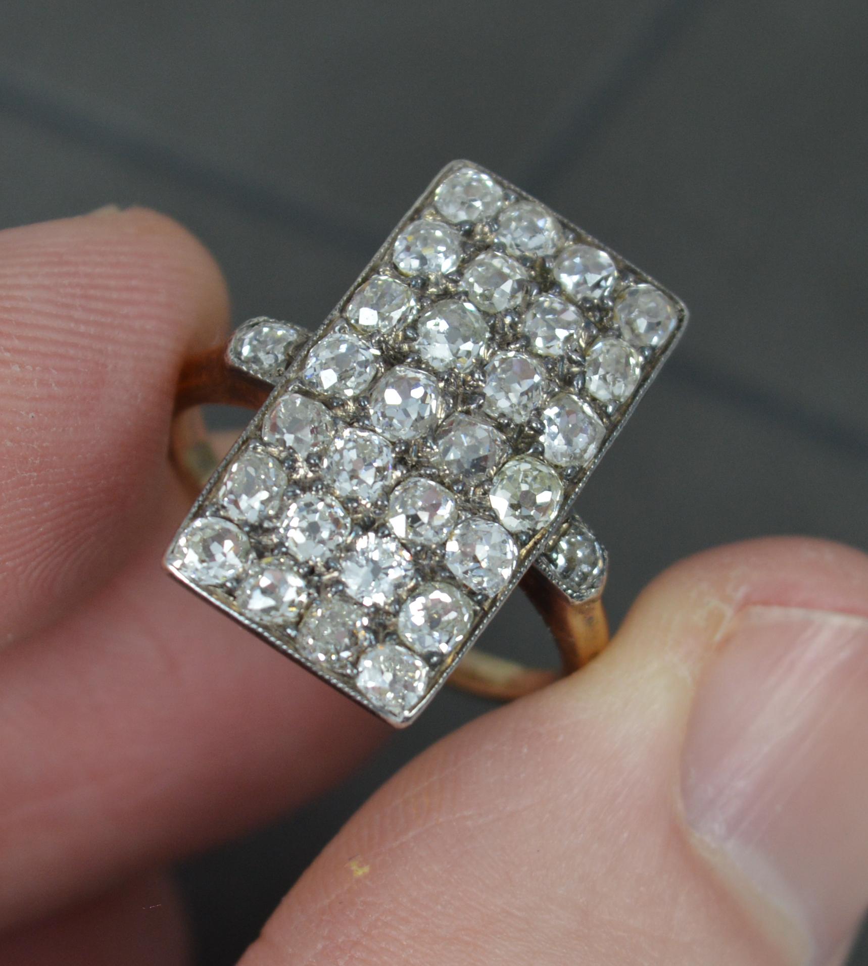 Incredible Edwardian 18 Carat Gold and Old Mine Cut Diamond Panel Cluster Ring For Sale 6