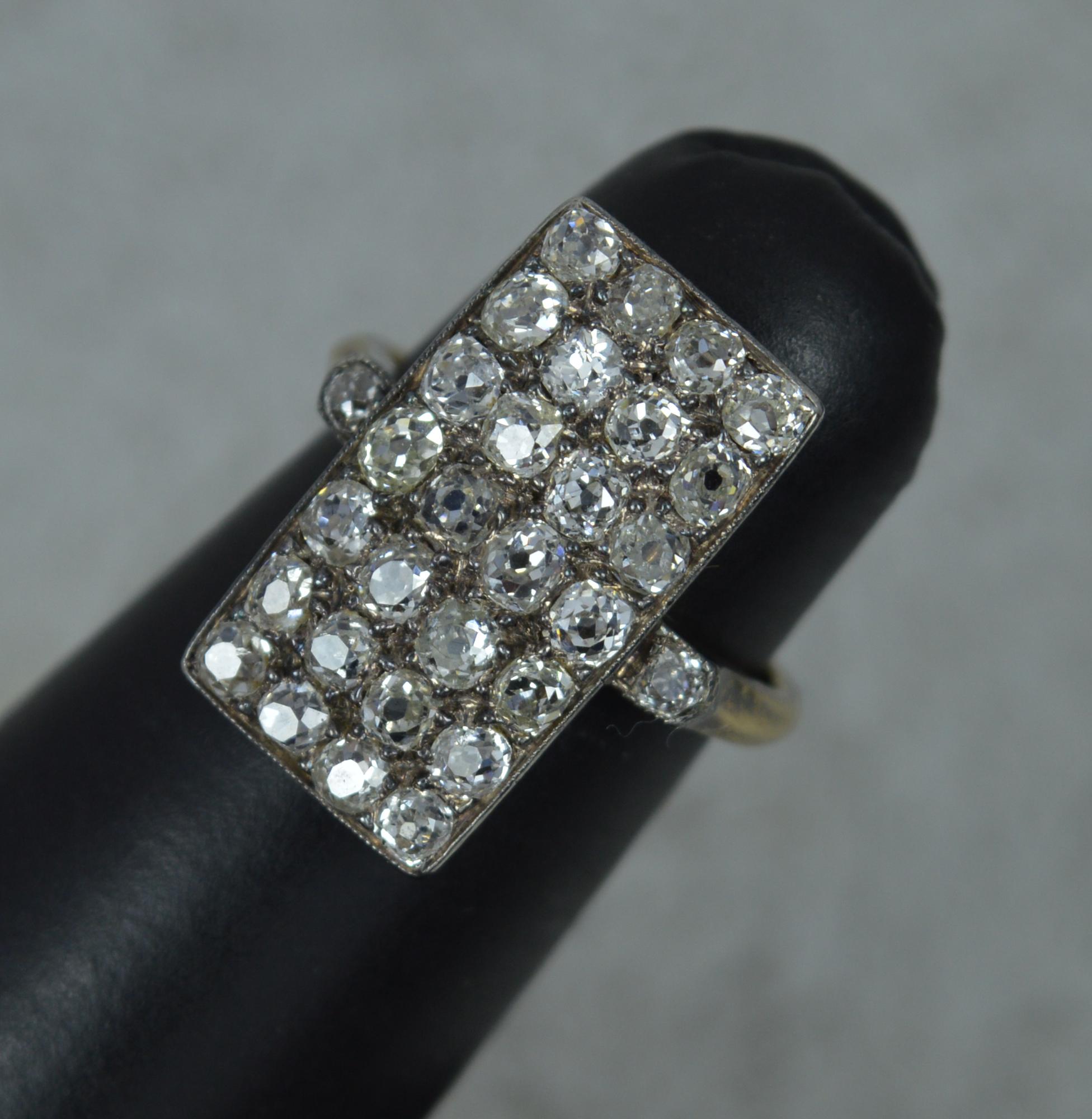 Incredible Edwardian 18 Carat Gold and Old Mine Cut Diamond Panel Cluster Ring 1