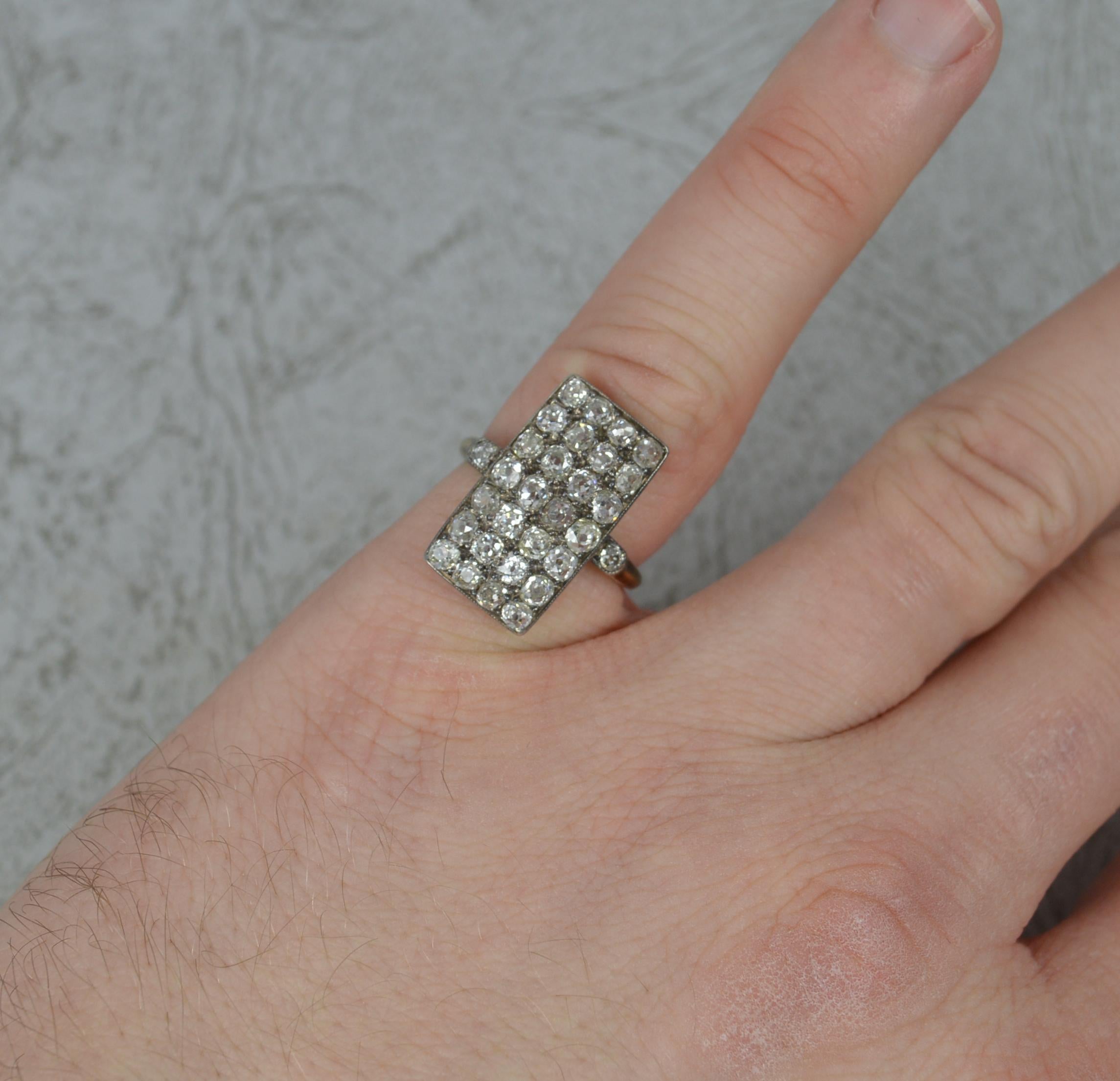 Incredible Edwardian 18 Carat Gold and Old Mine Cut Diamond Panel Cluster Ring For Sale 2