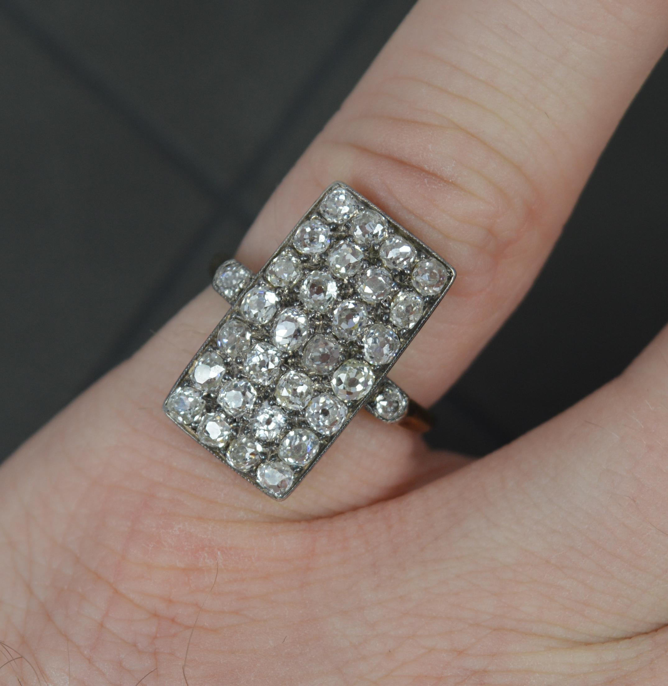 Incredible Edwardian 18 Carat Gold and Old Mine Cut Diamond Panel Cluster Ring For Sale 3