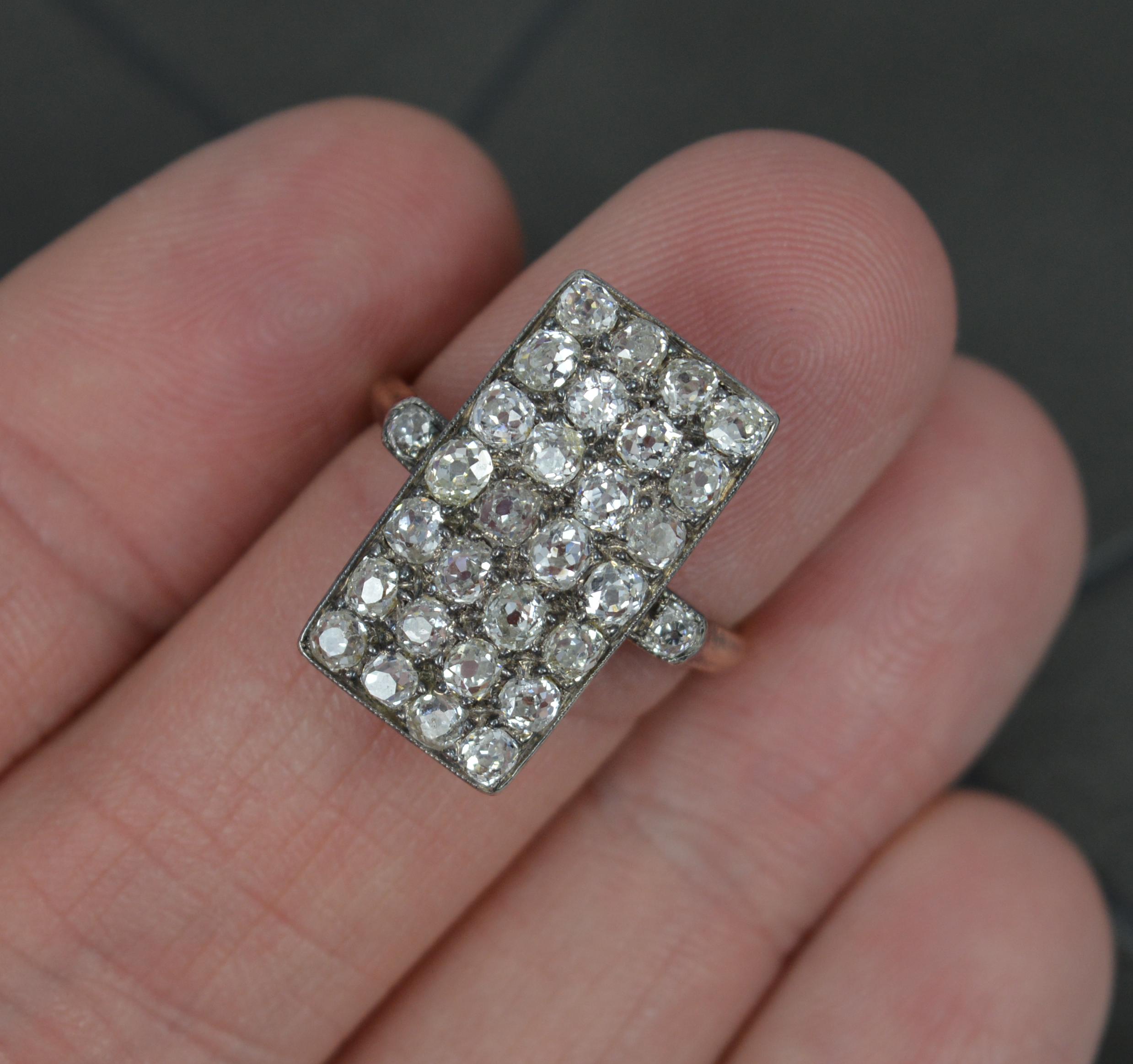Incredible Edwardian 18 Carat Gold and Old Mine Cut Diamond Panel Cluster Ring For Sale 5