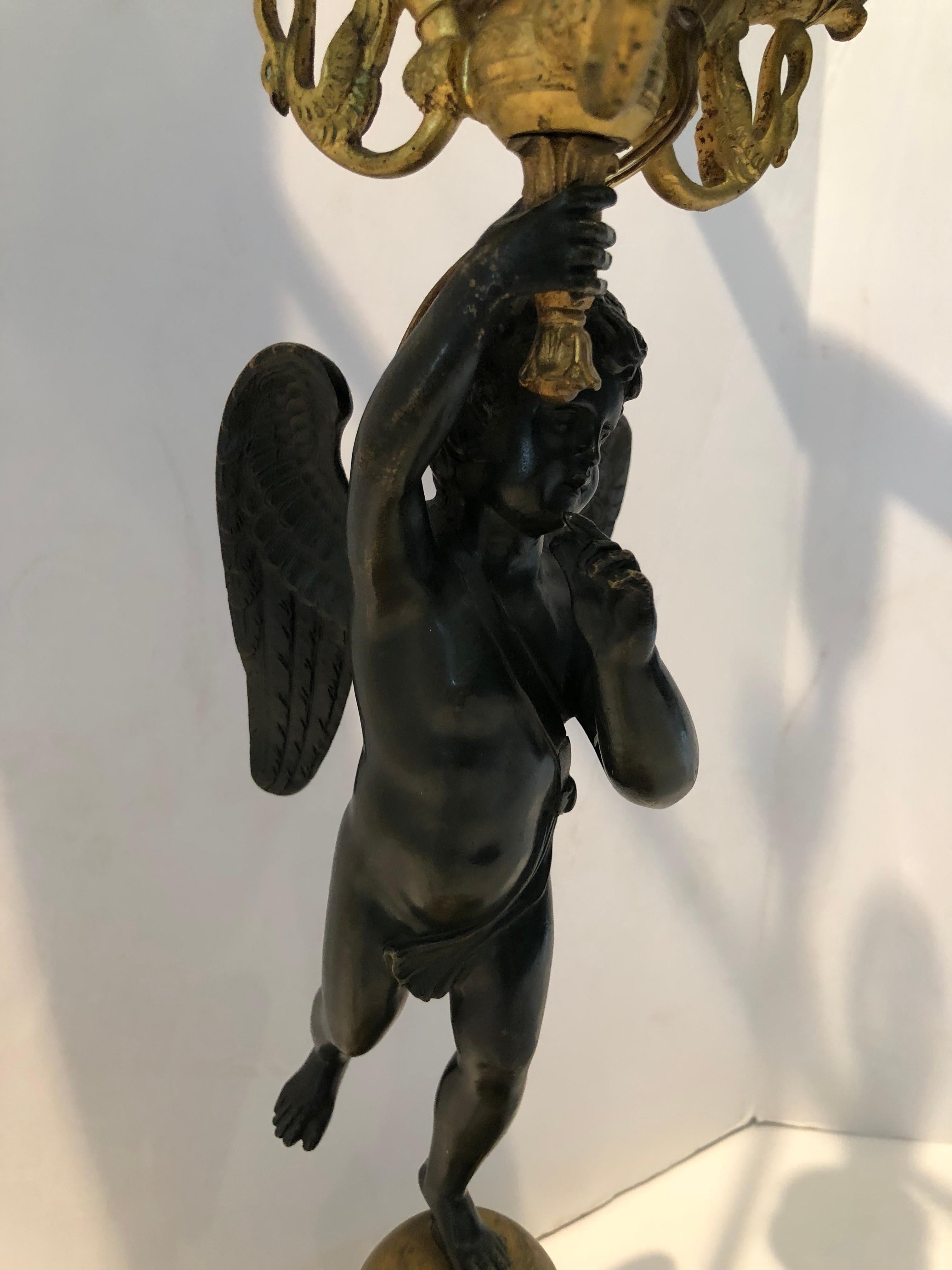American Incredible Empire Gilt Bronze Bouillotte Table Lamp with Angel and Swans
