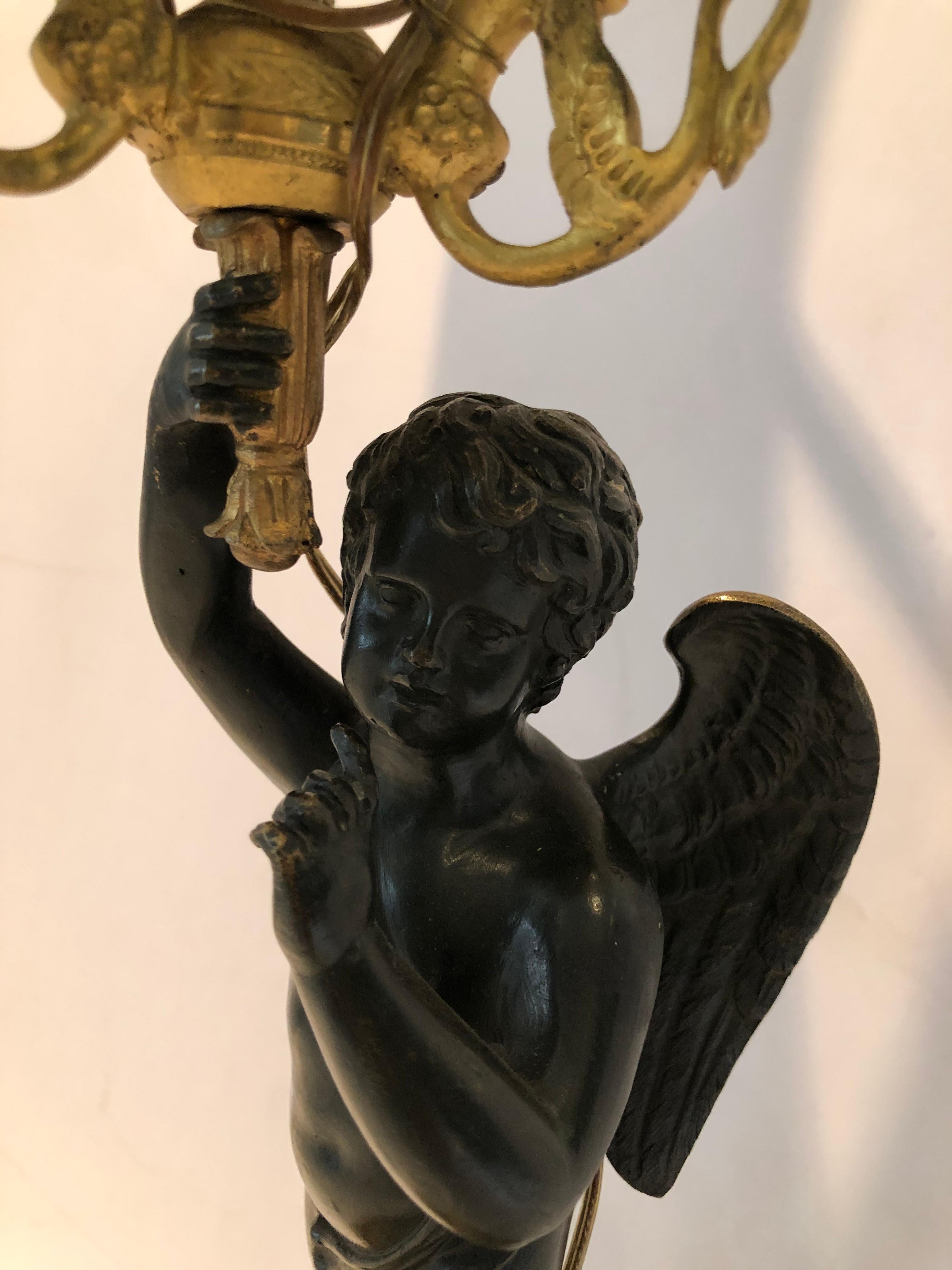 Incredible Empire Gilt Bronze Bouillotte Table Lamp with Angel and Swans In Good Condition In Hopewell, NJ