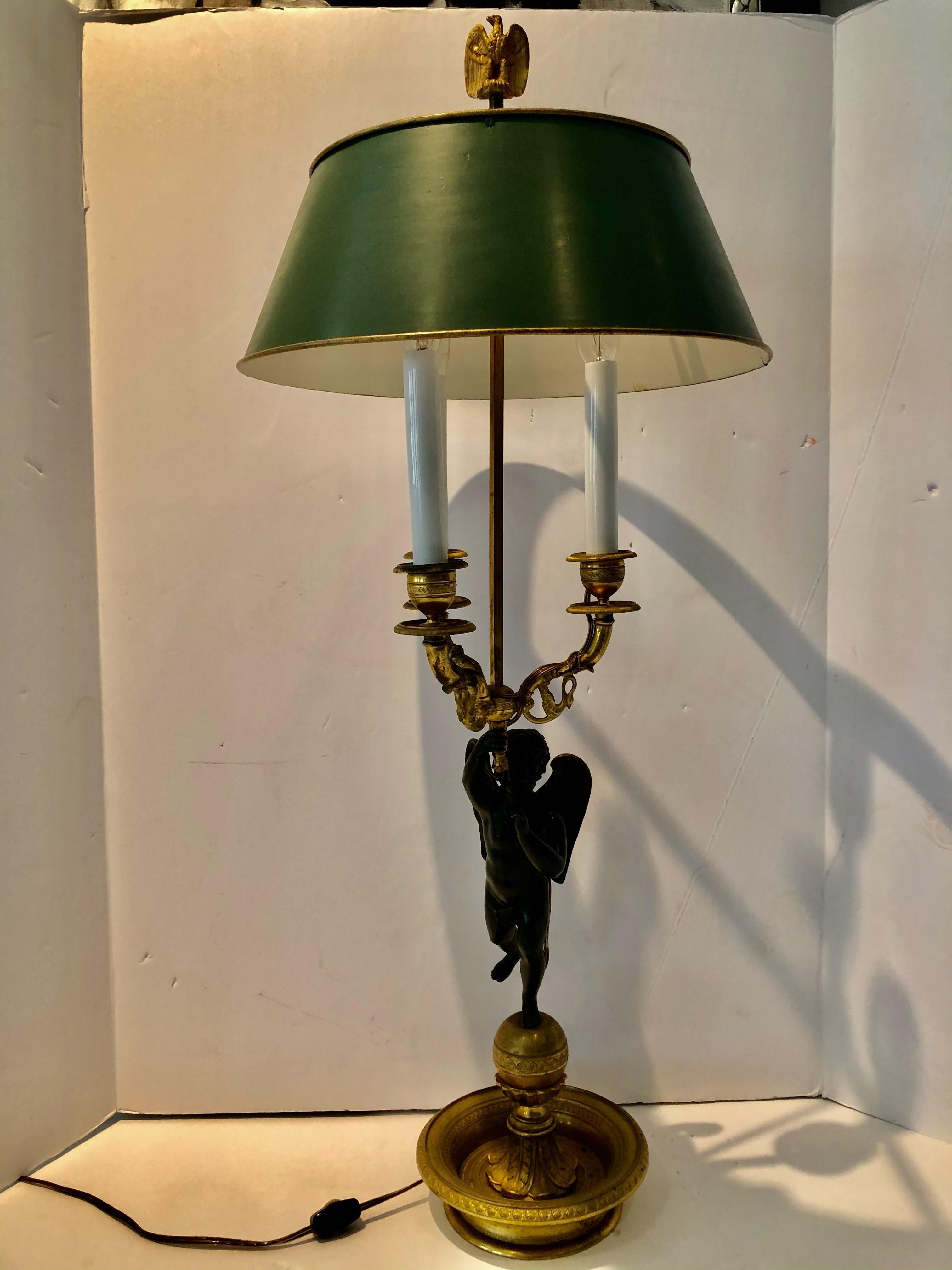 Incredible Empire Gilt Bronze Bouillotte Table Lamp with Angel and Swans 3
