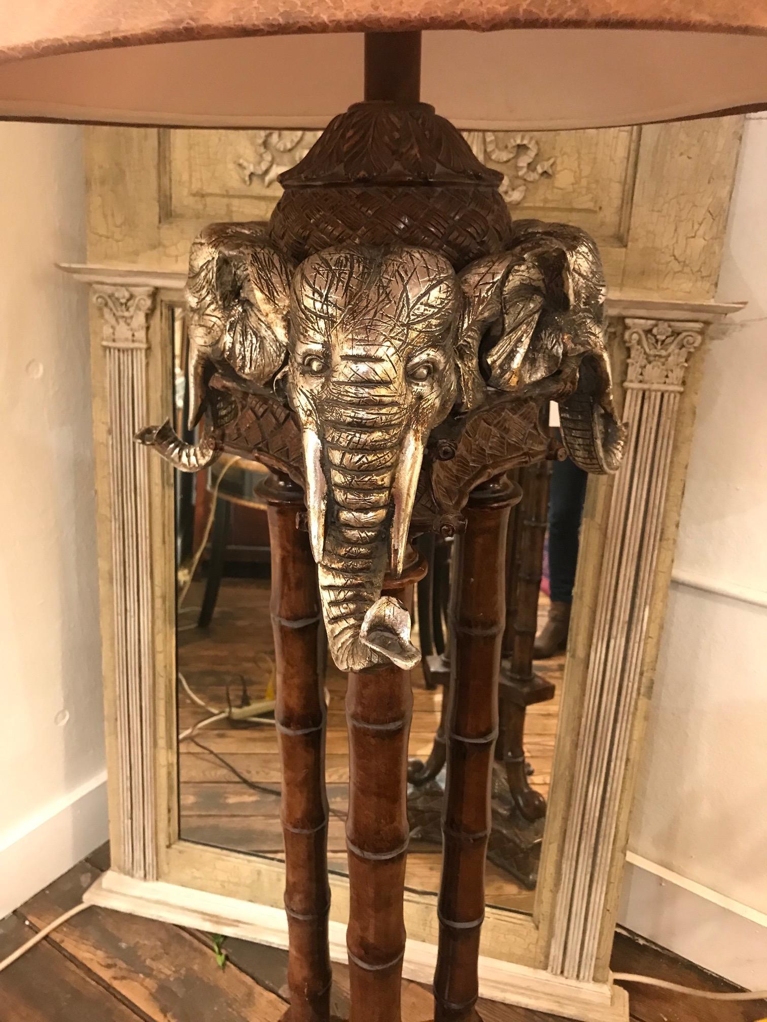 Incredible Faux Bamboo Elephant Motife Maitland Smith Floor Lamp  For Sale 1