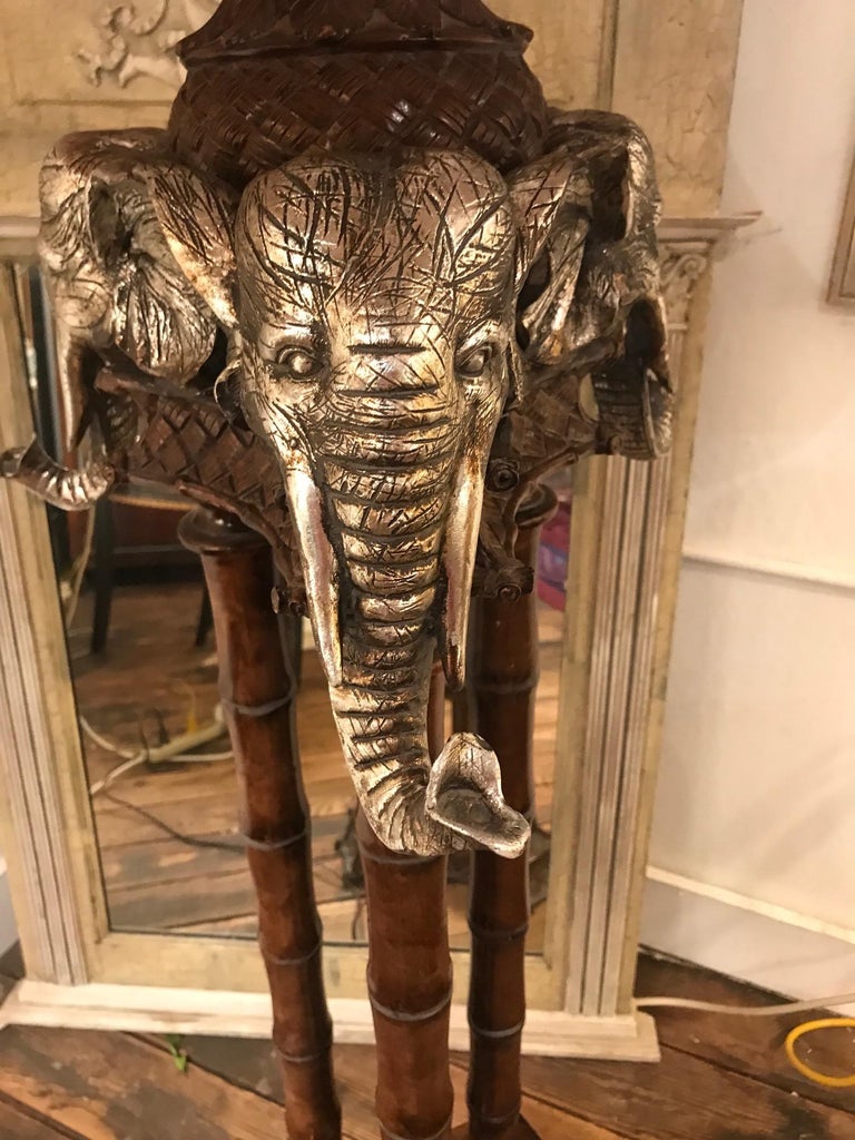 Incredible Faux Bamboo Elephant Motife Floor Lamp With Faux Leather 