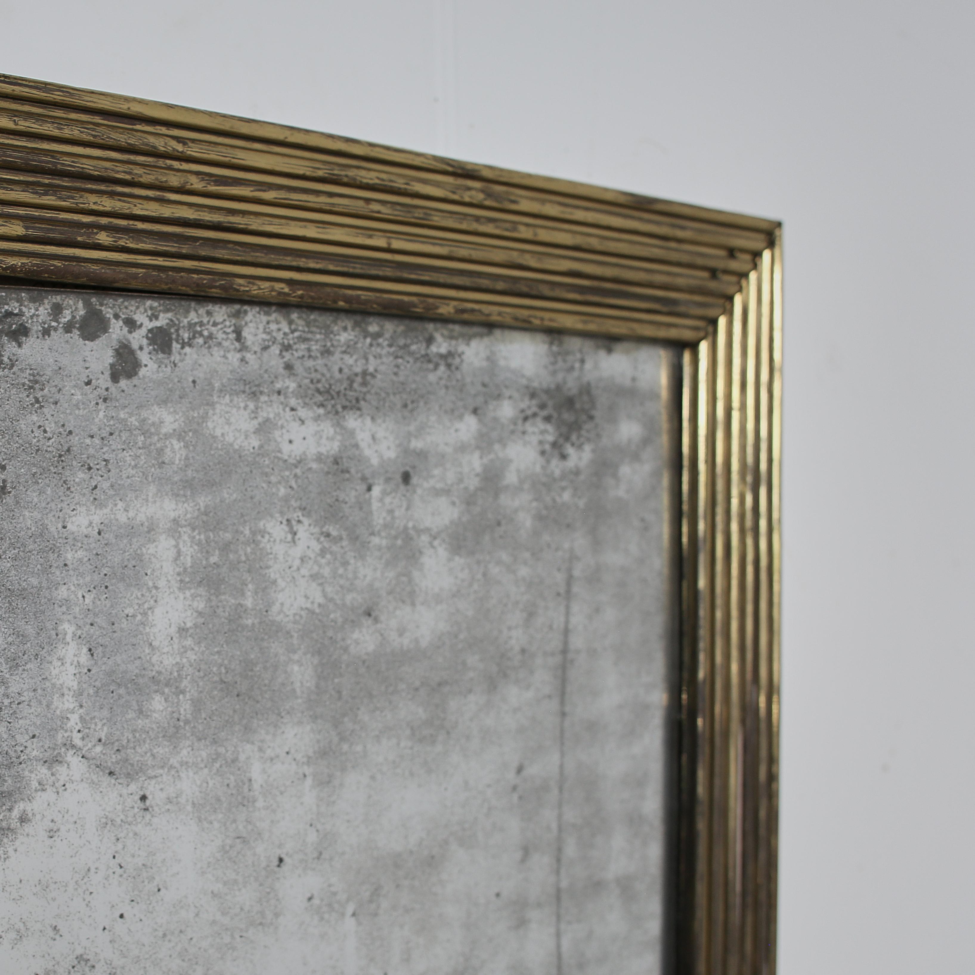 19th Century Incredible French 19Th C. Reeded Brass Bistro Mirror