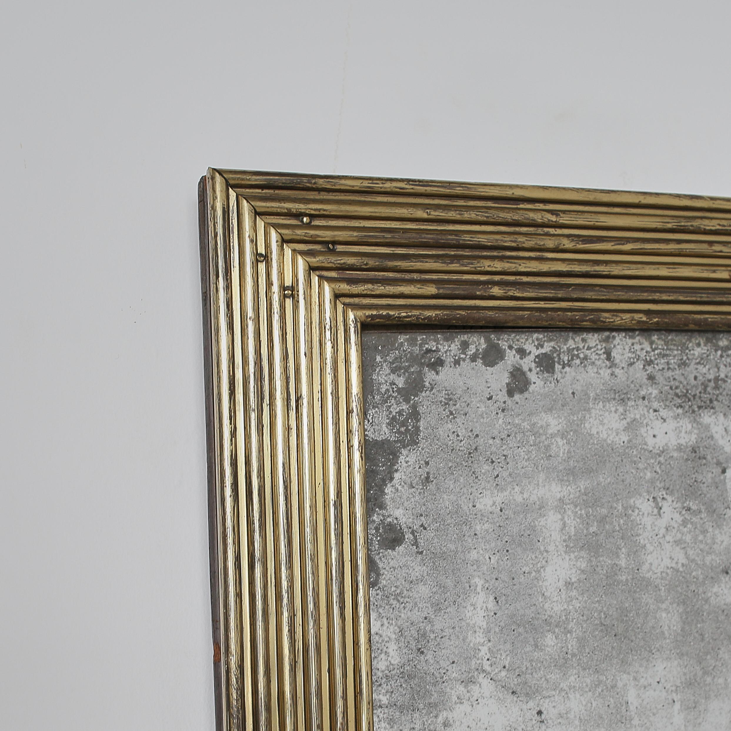 Incredible French 19Th C. Reeded Brass Bistro Mirror 1