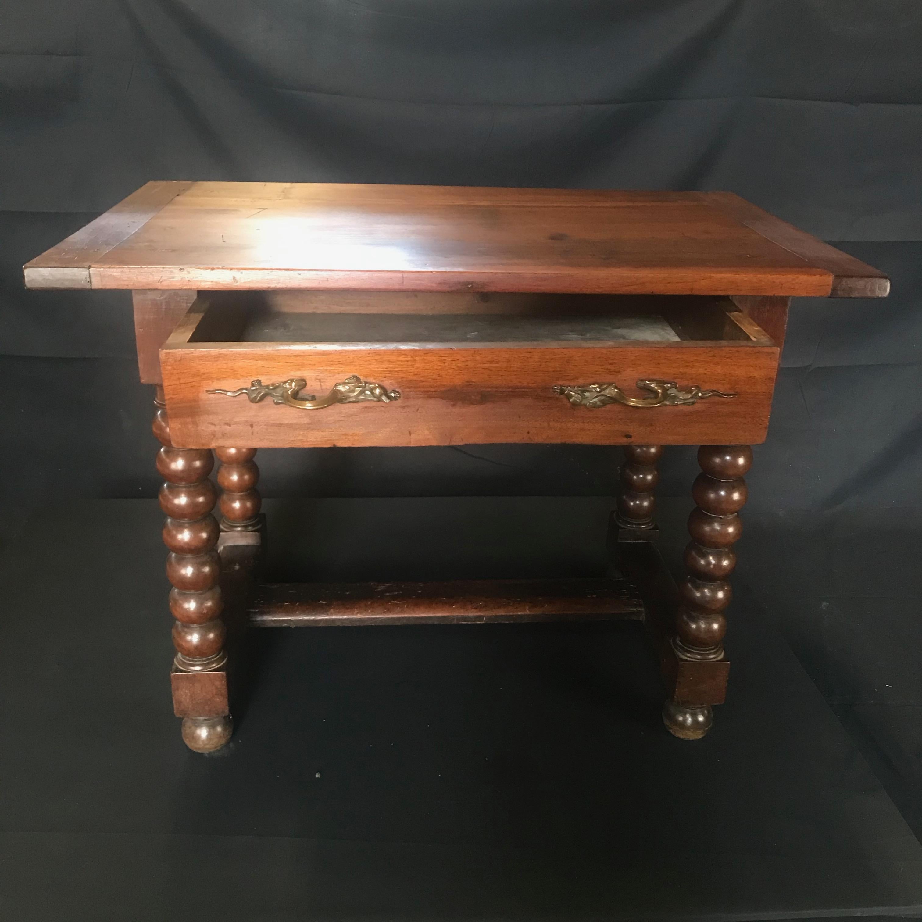 Incredible French 19th Century Walnut Side Table with Bronze Lizard Hardware In Good Condition For Sale In Hopewell, NJ