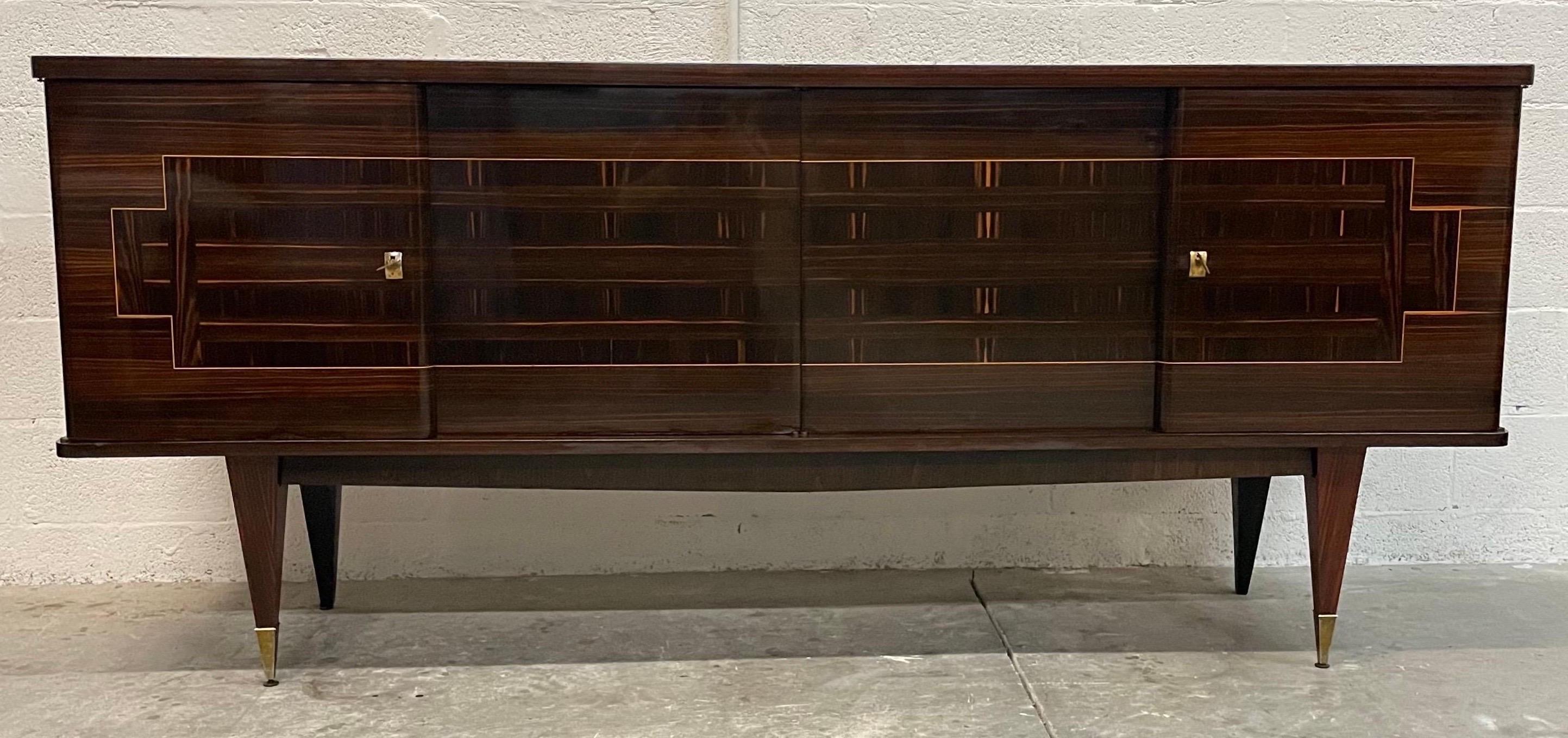 Incredible French Art Deco 4 Door Macassar Ebony Credenza  1