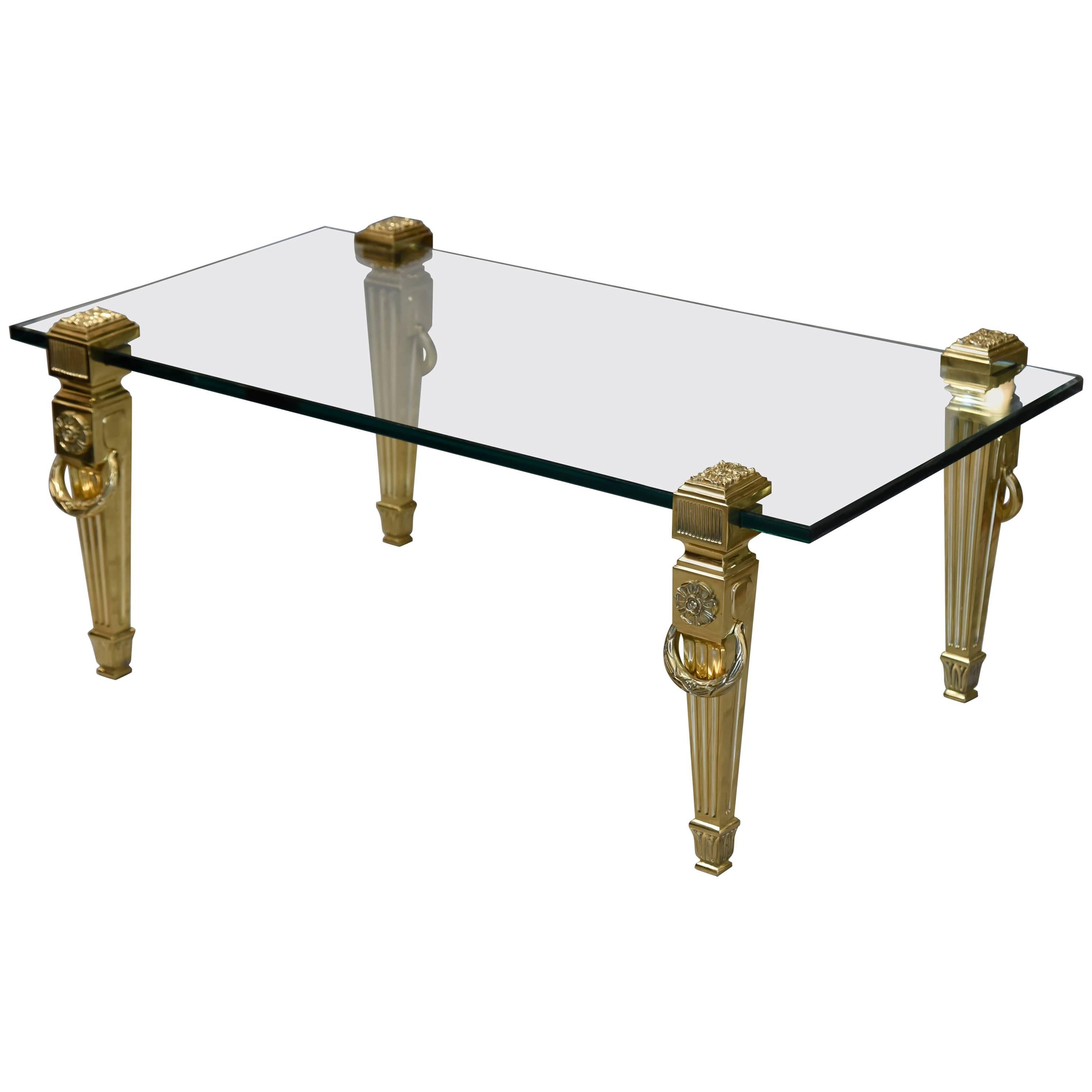 Incredible French Hollywood Regency Brass and Thick Glass Coffee Table