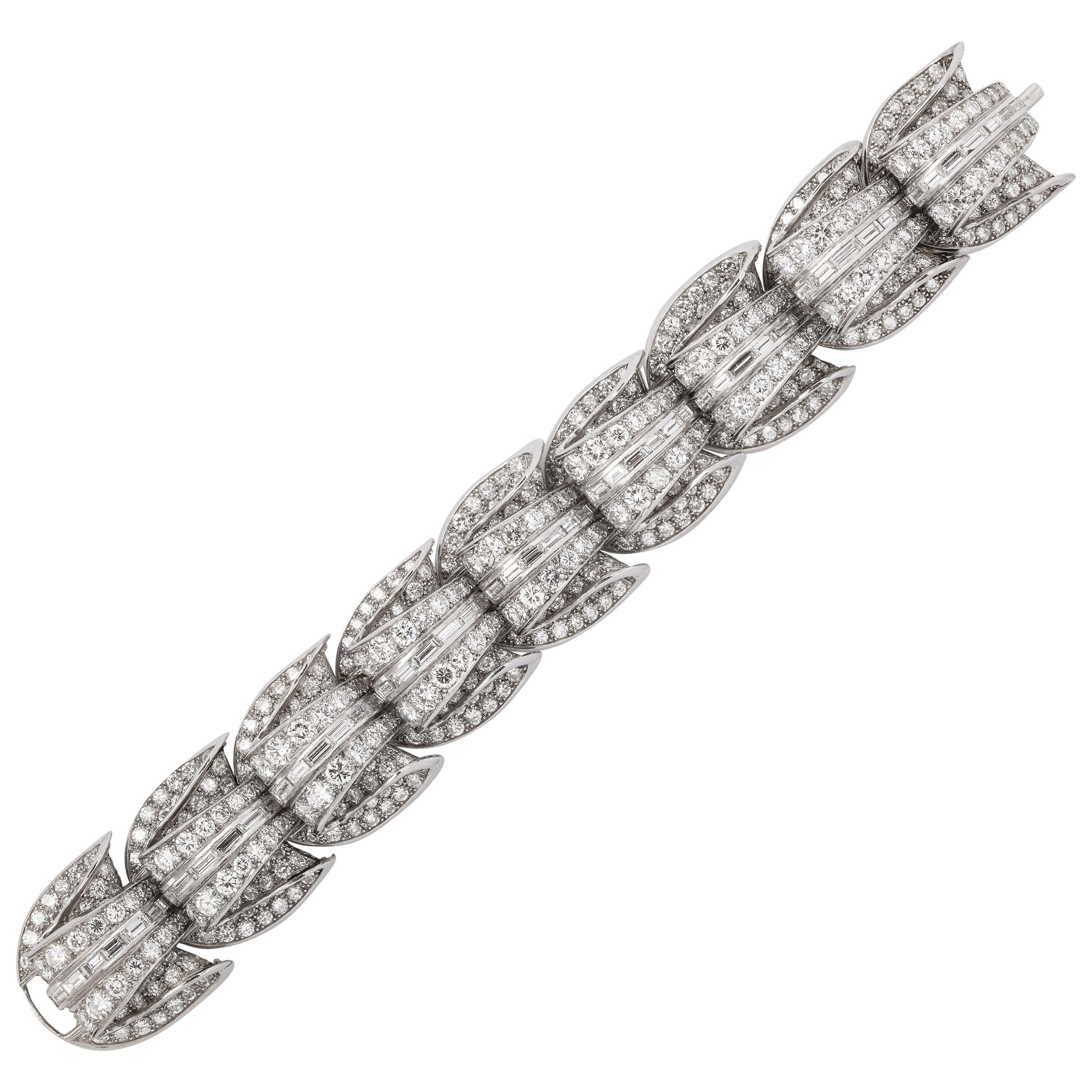 Round Cut Incredible Geometric Art Deco Diamond Bracelet For Sale