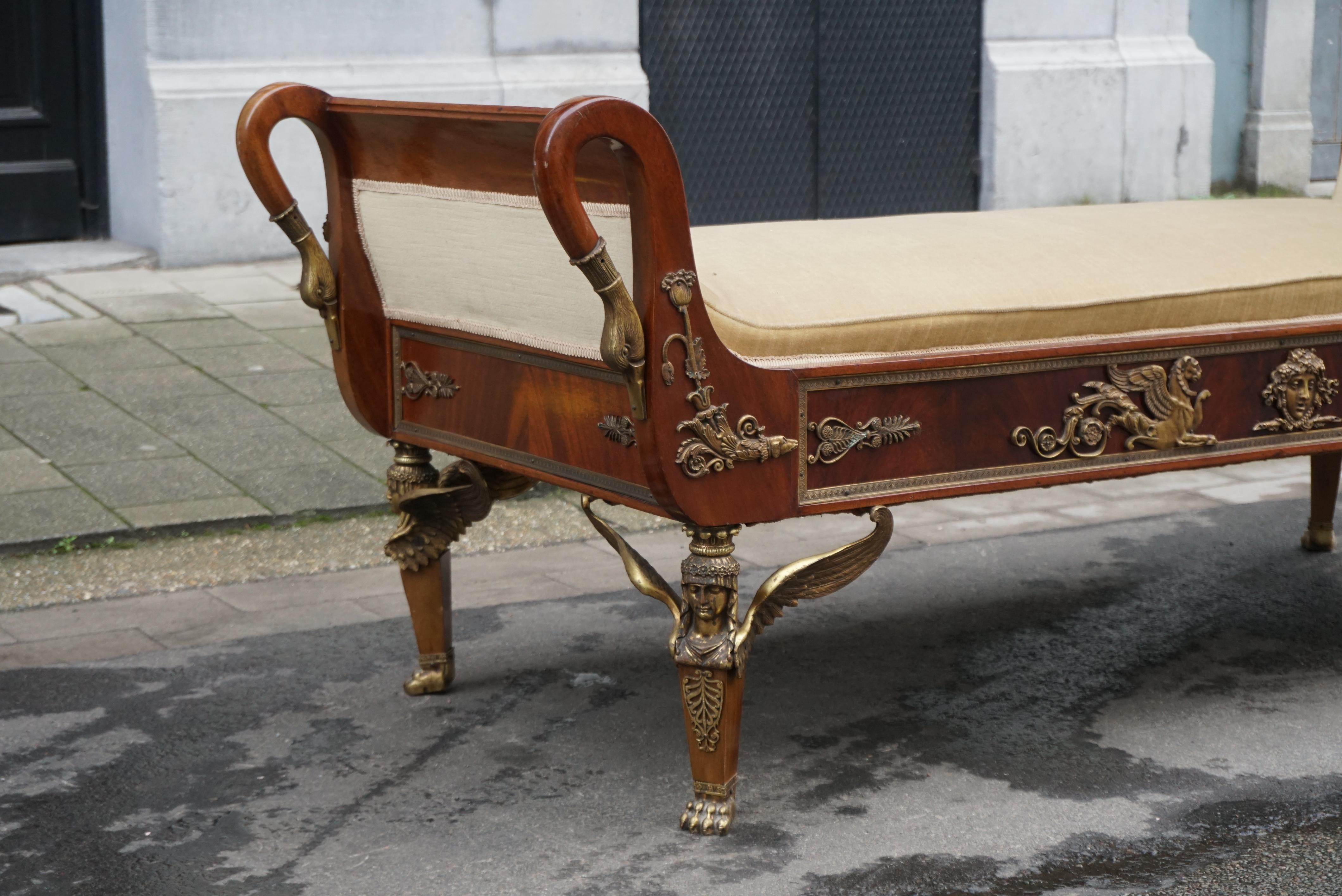 Incredible Gilt Bronze-Mounted Swan Neck Daybed in French Empire Style For Sale 5