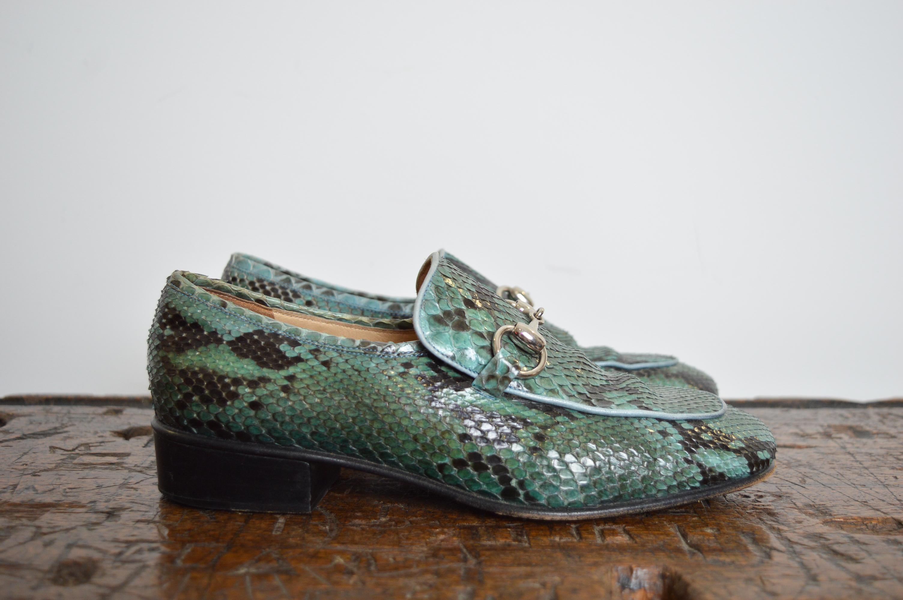 Incredible GUCCI by Tom Ford 2000's Ice Blue Leather Horse bit Loafers - Shoes For Sale 4