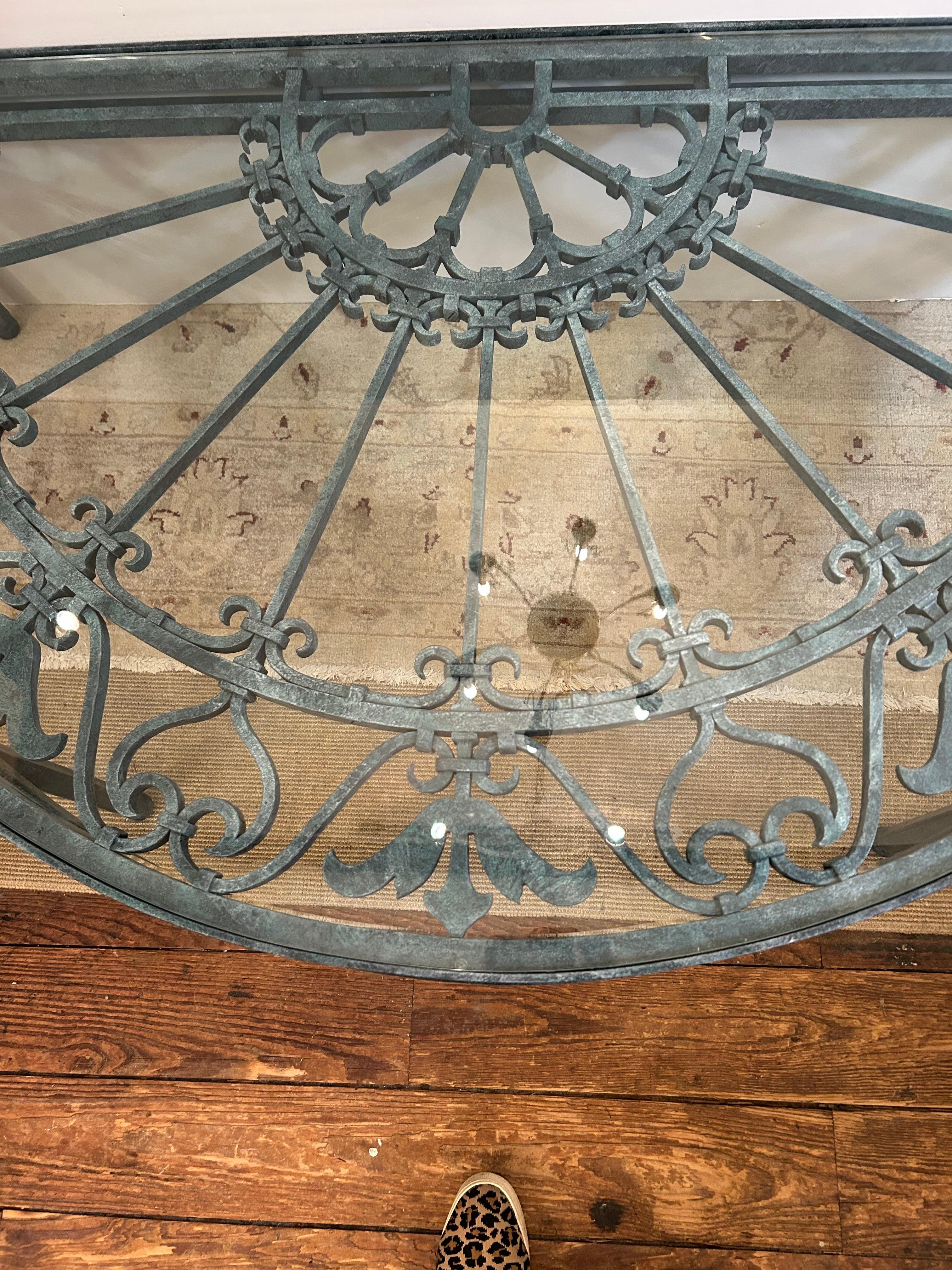 Incredible Half Moon Iron Garden Gate Coffee Table In Good Condition For Sale In Hopewell, NJ