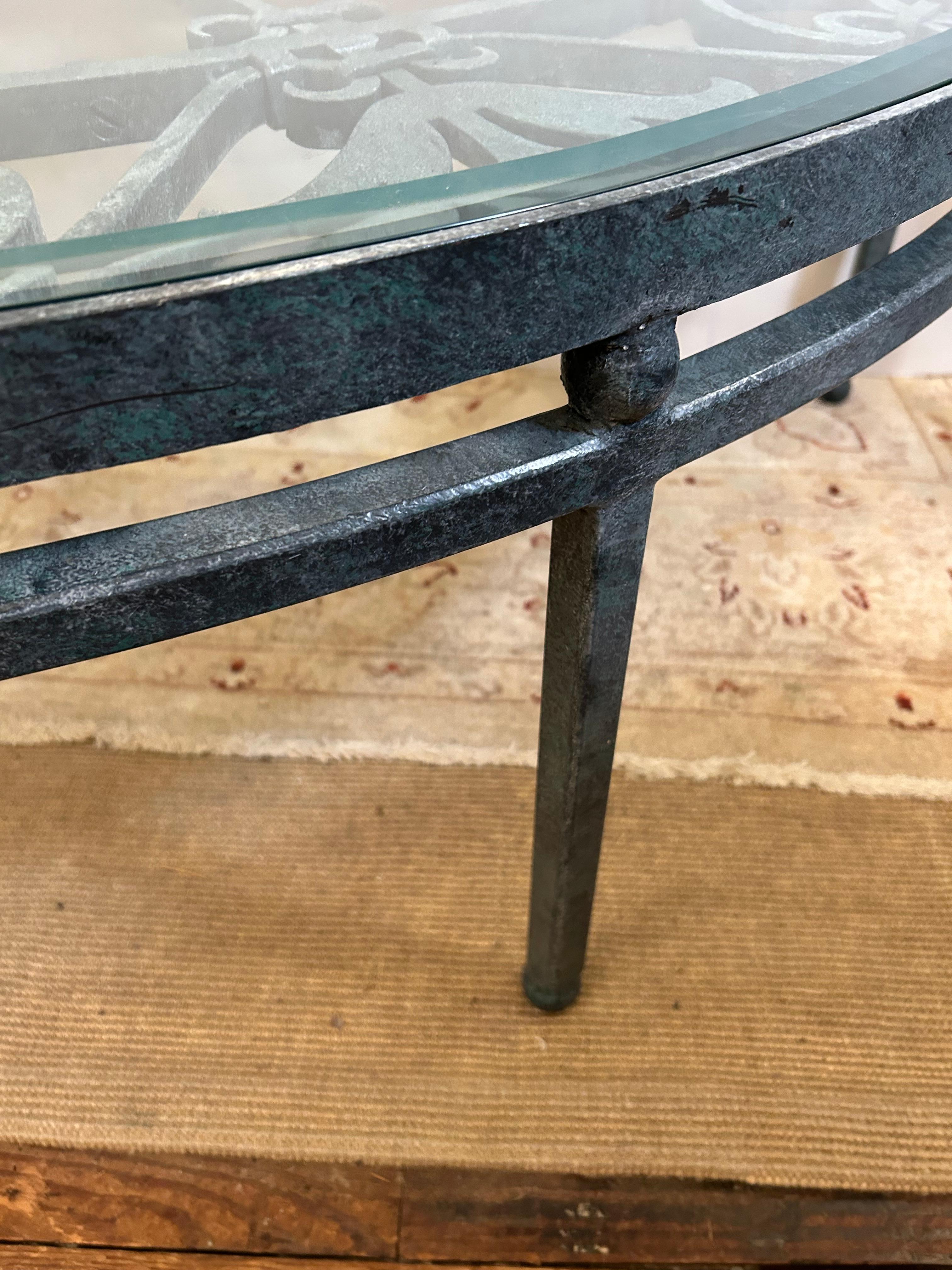 Late 20th Century Incredible Half Moon Iron Garden Gate Coffee Table For Sale