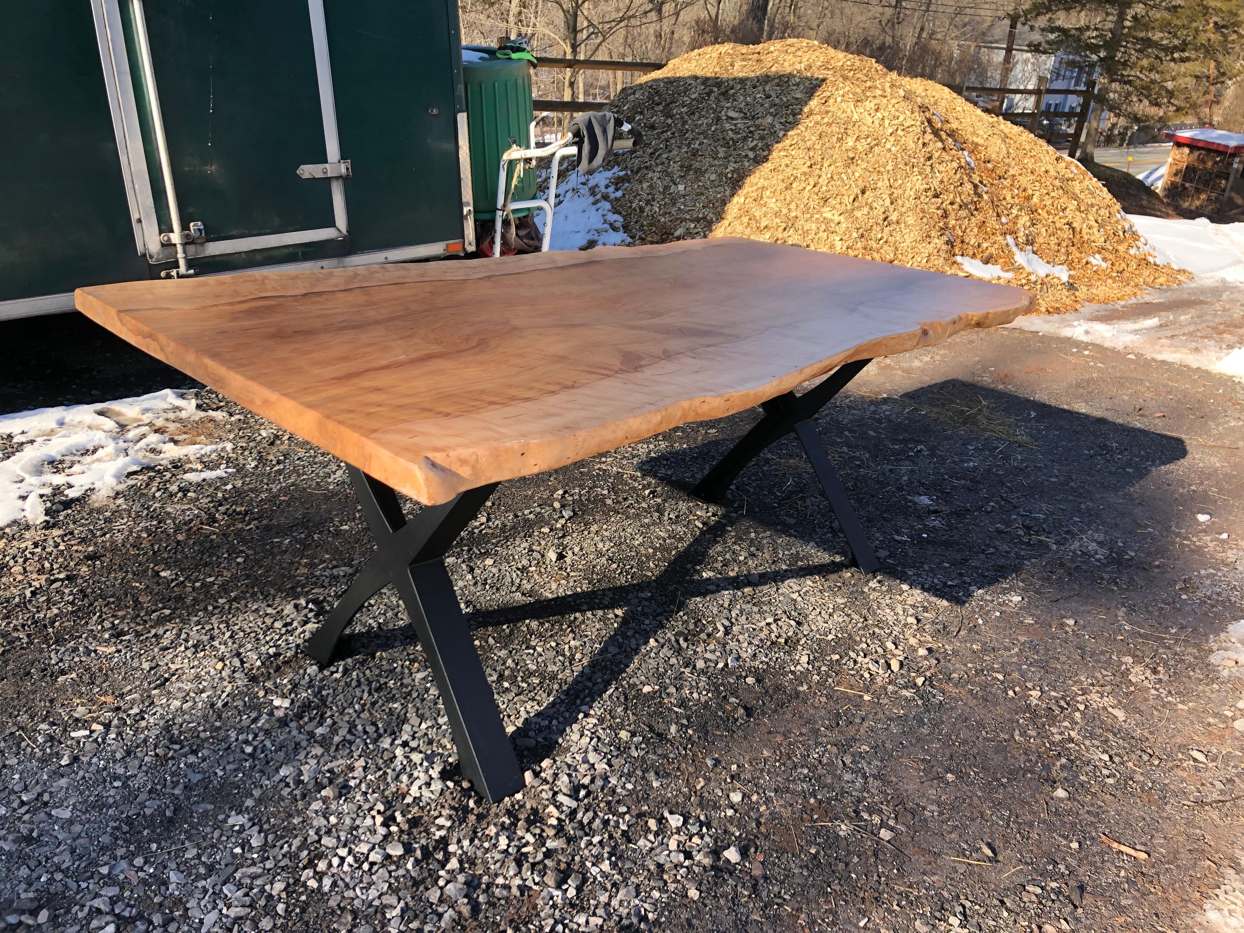 American Incredible Hand Crafted Large Ash Live Edge Slab Dining Table For Sale