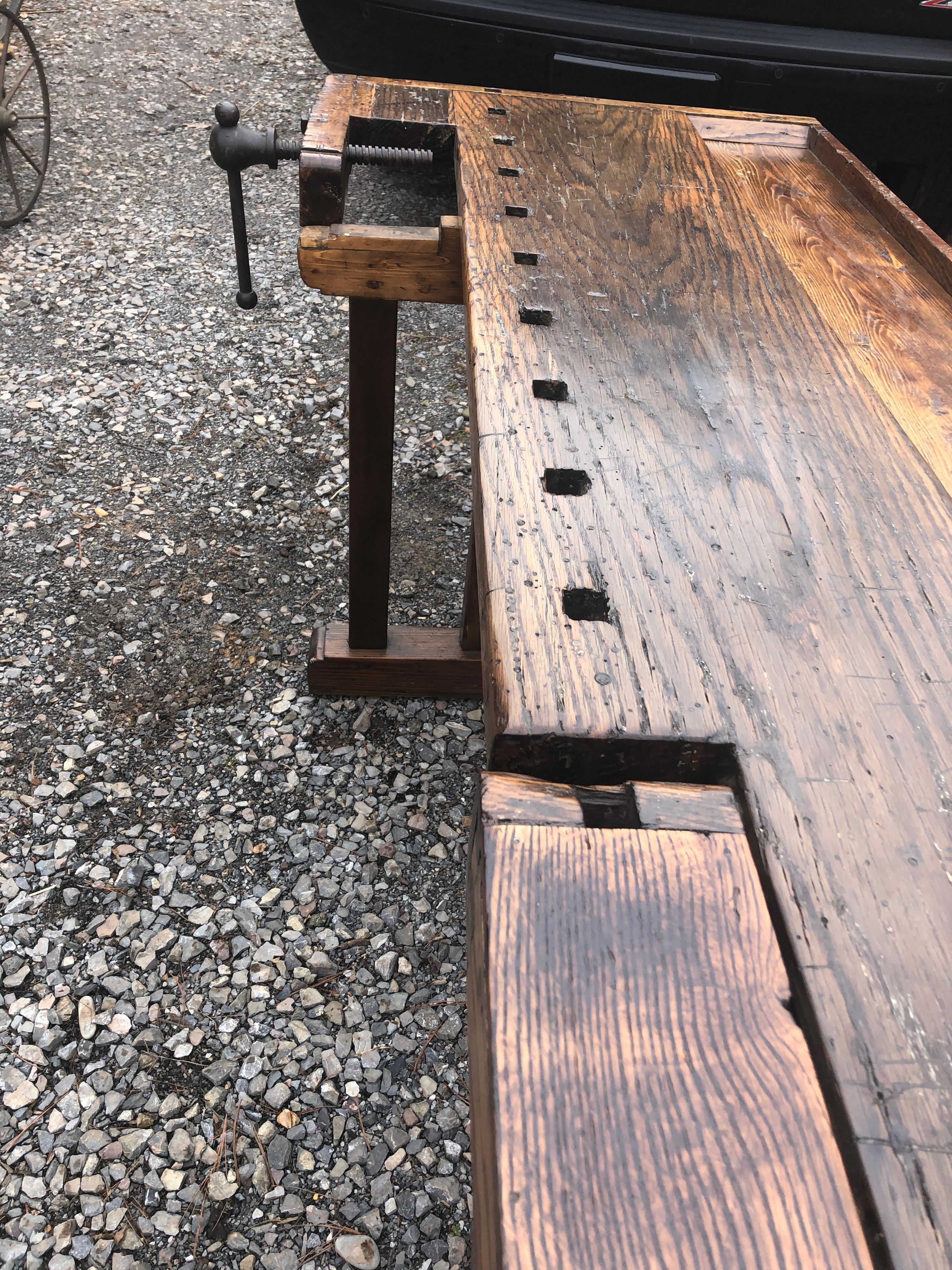 Industrial Incredible Handmade Vermont Large Oak Work Table Console Bar