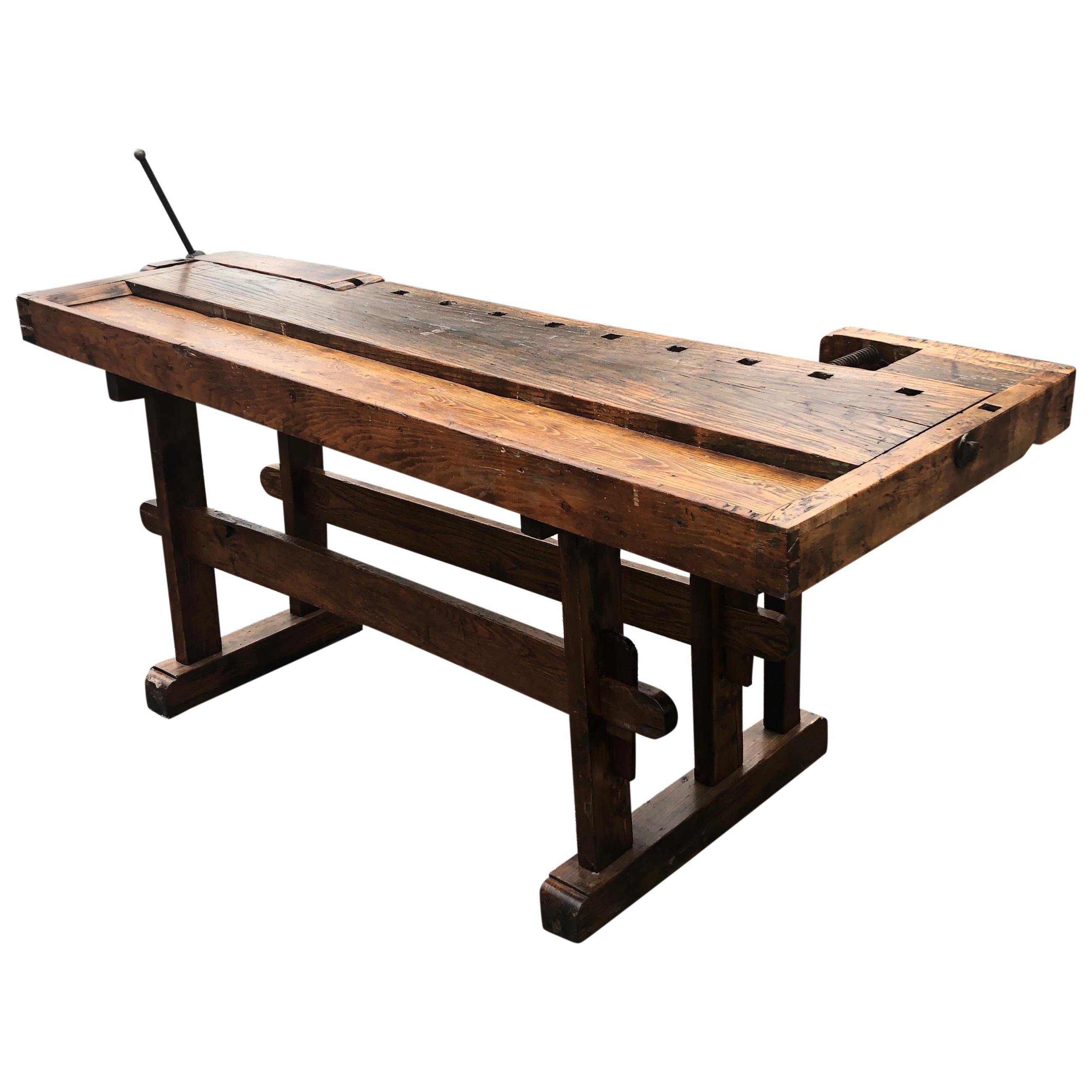 Incredible Handmade Vermont Large Oak Work Table Console Bar at 1stDibs
